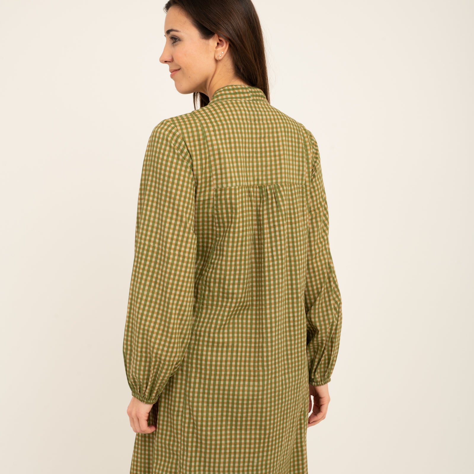 Mia Dress Block Print 100% Organic Cotton - Kakhi Check KAKHI CHECK