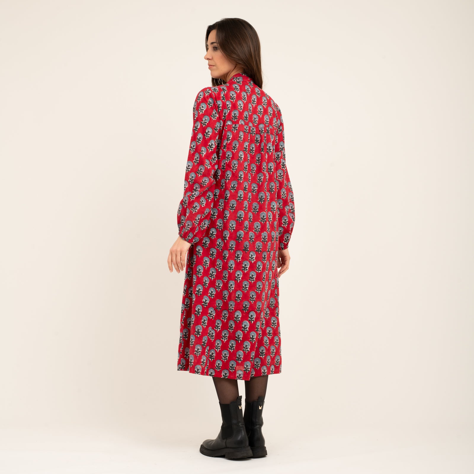 Mia Dress Block Print 100% Organic Cotton - Red RED