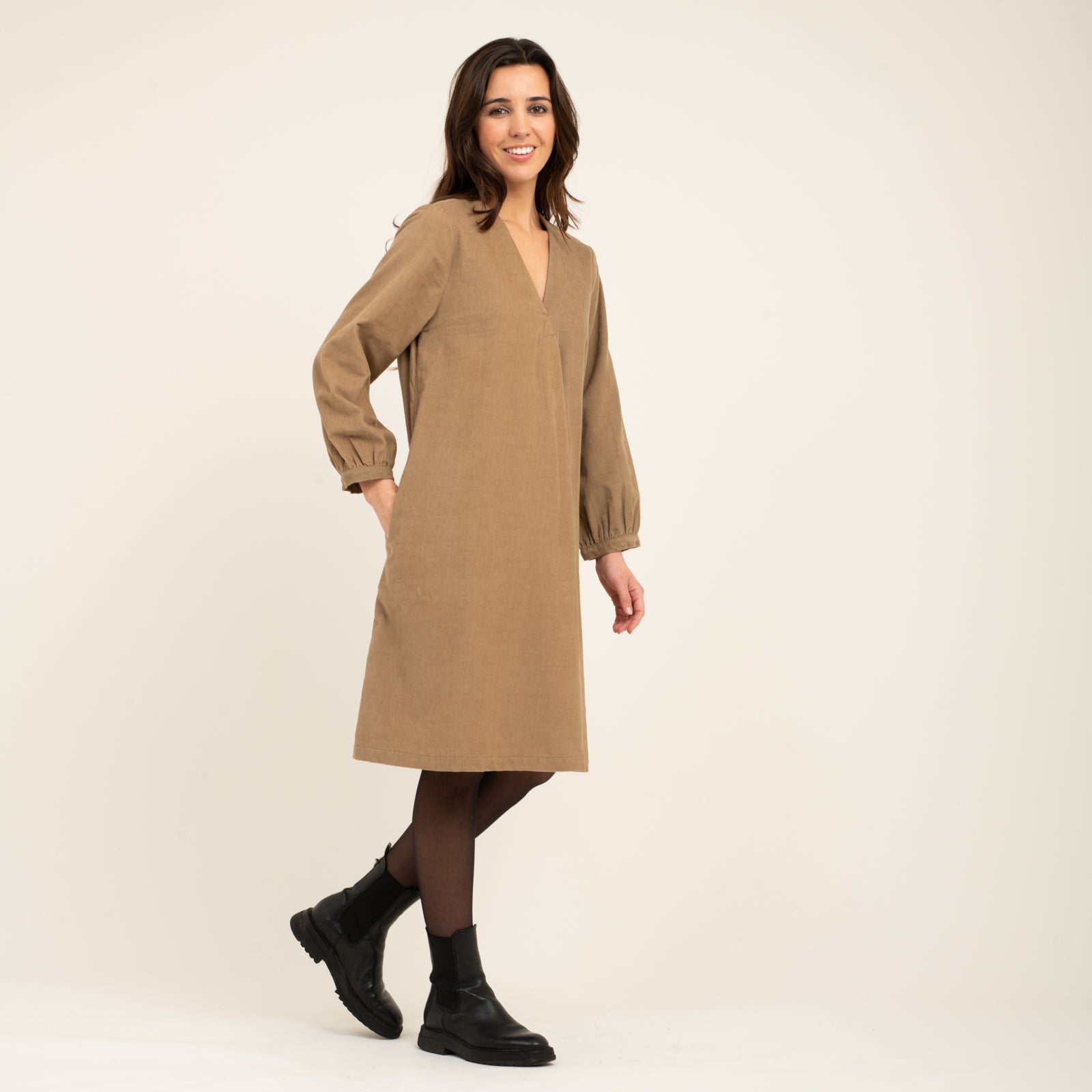 Neha Dress Velvet 100% Coton - Beige BEIGE