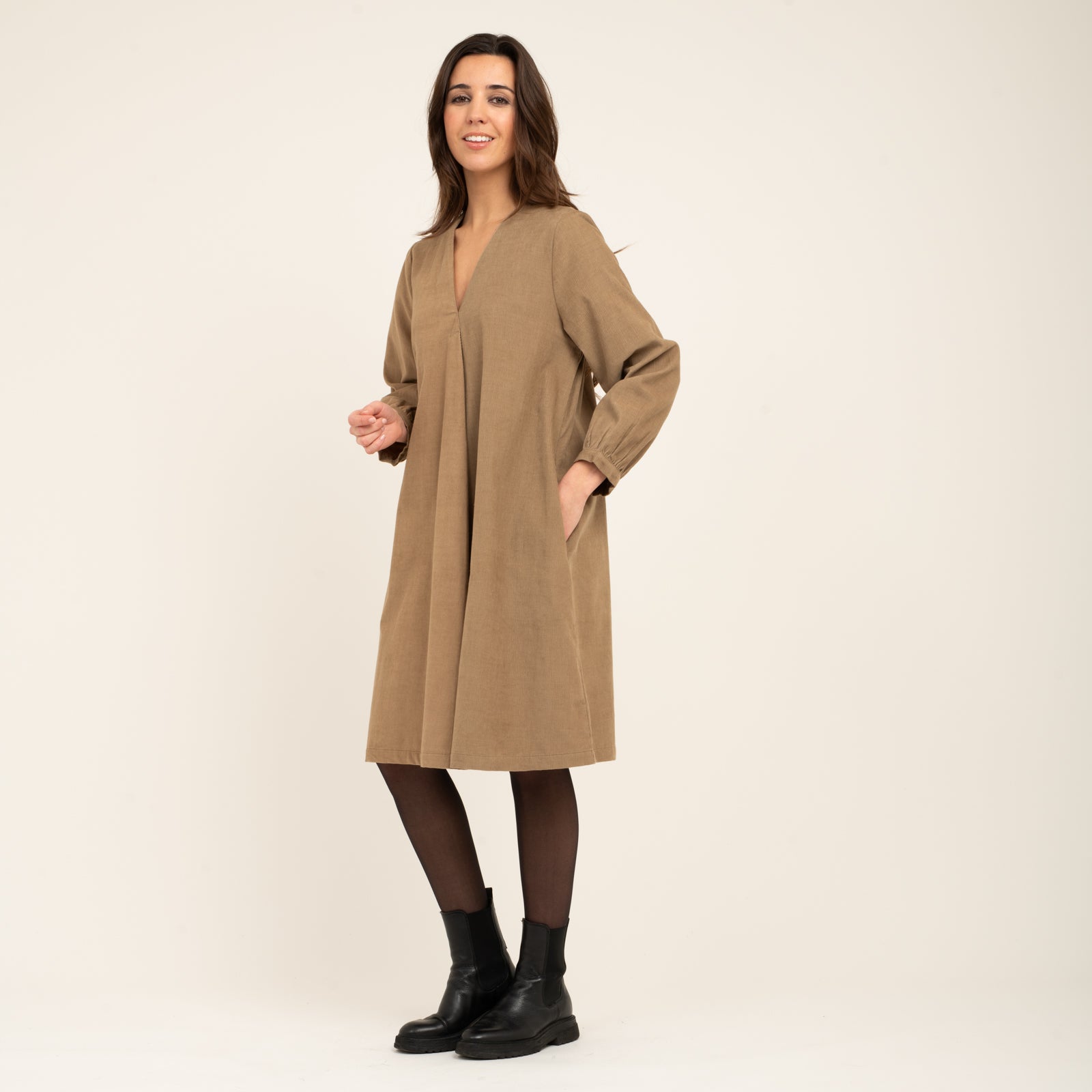 Neha Dress Velvet 100% Coton - Beige BEIGE