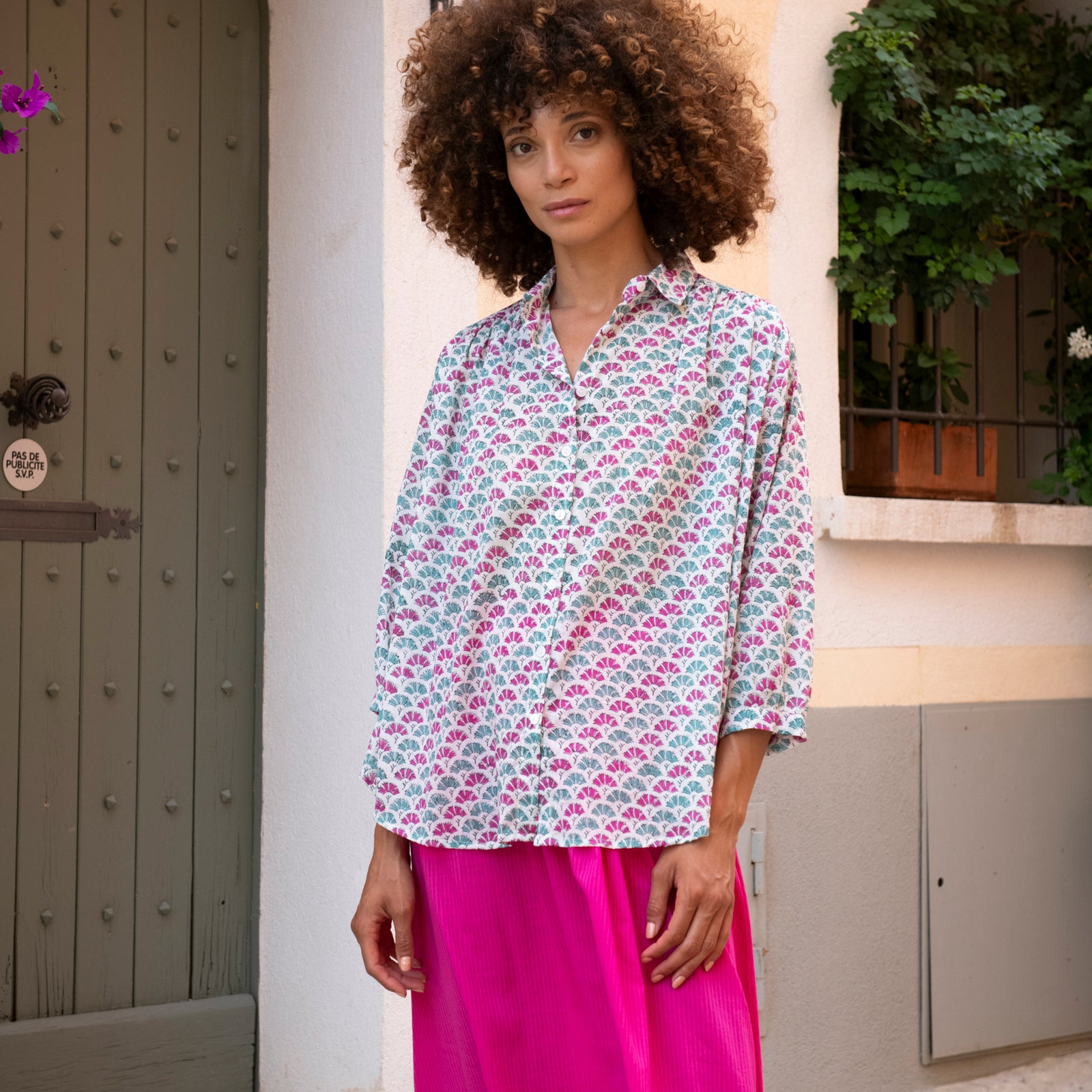 Cerise Shirt Garrigue 100% Organic Cotton - Green Pink GREEN PINK
