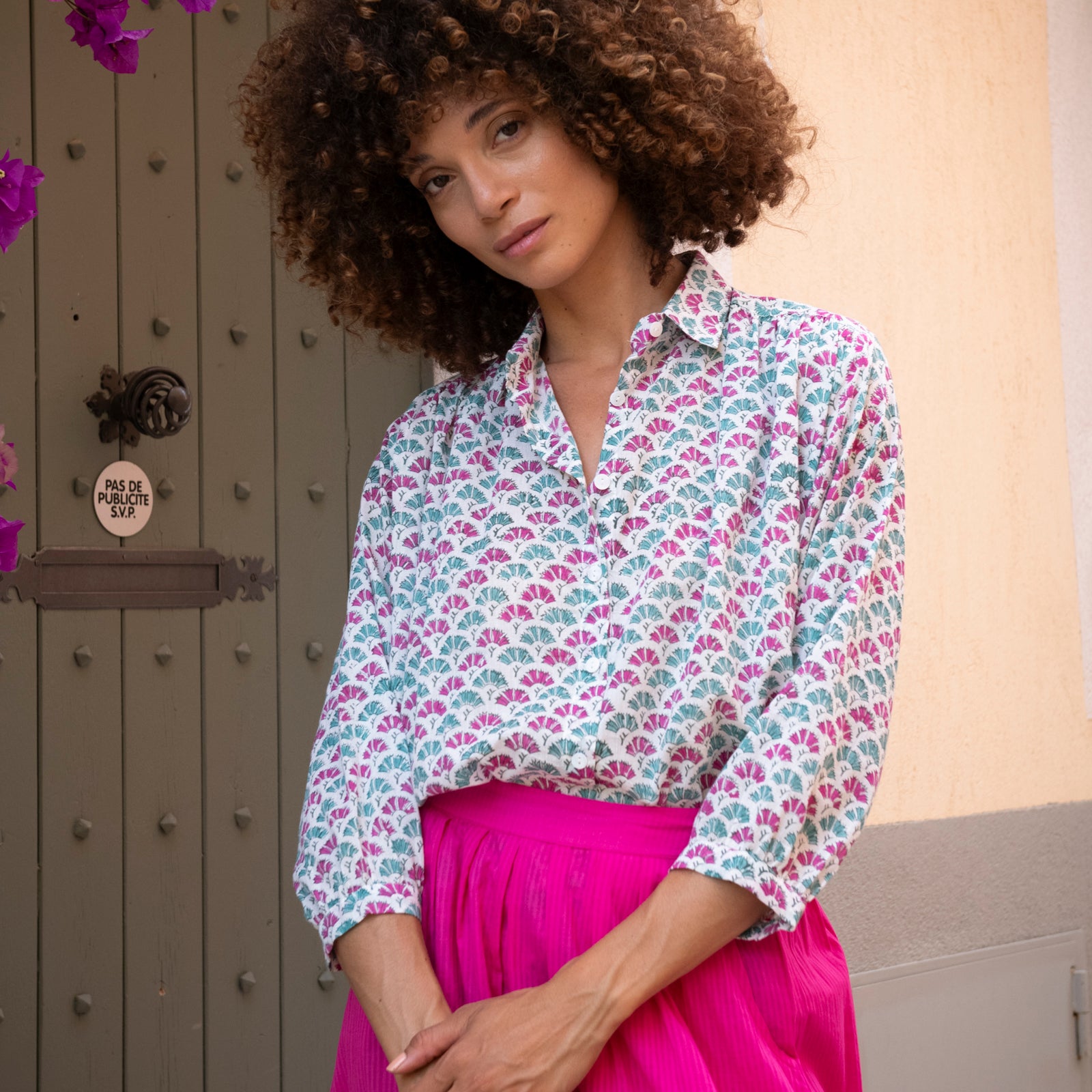 Cerise Shirt Garrigue 100% Organic Cotton - Green Pink GREEN PINK