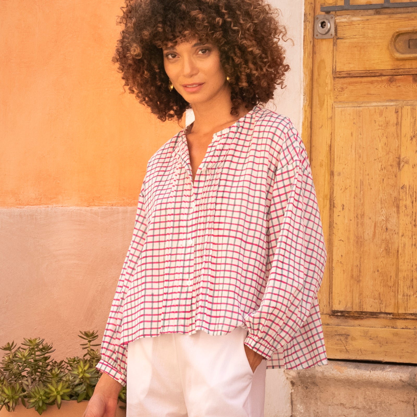 Juliet Shirt Croisette 100% Organic Cotton - Green Pink GREEN PINK