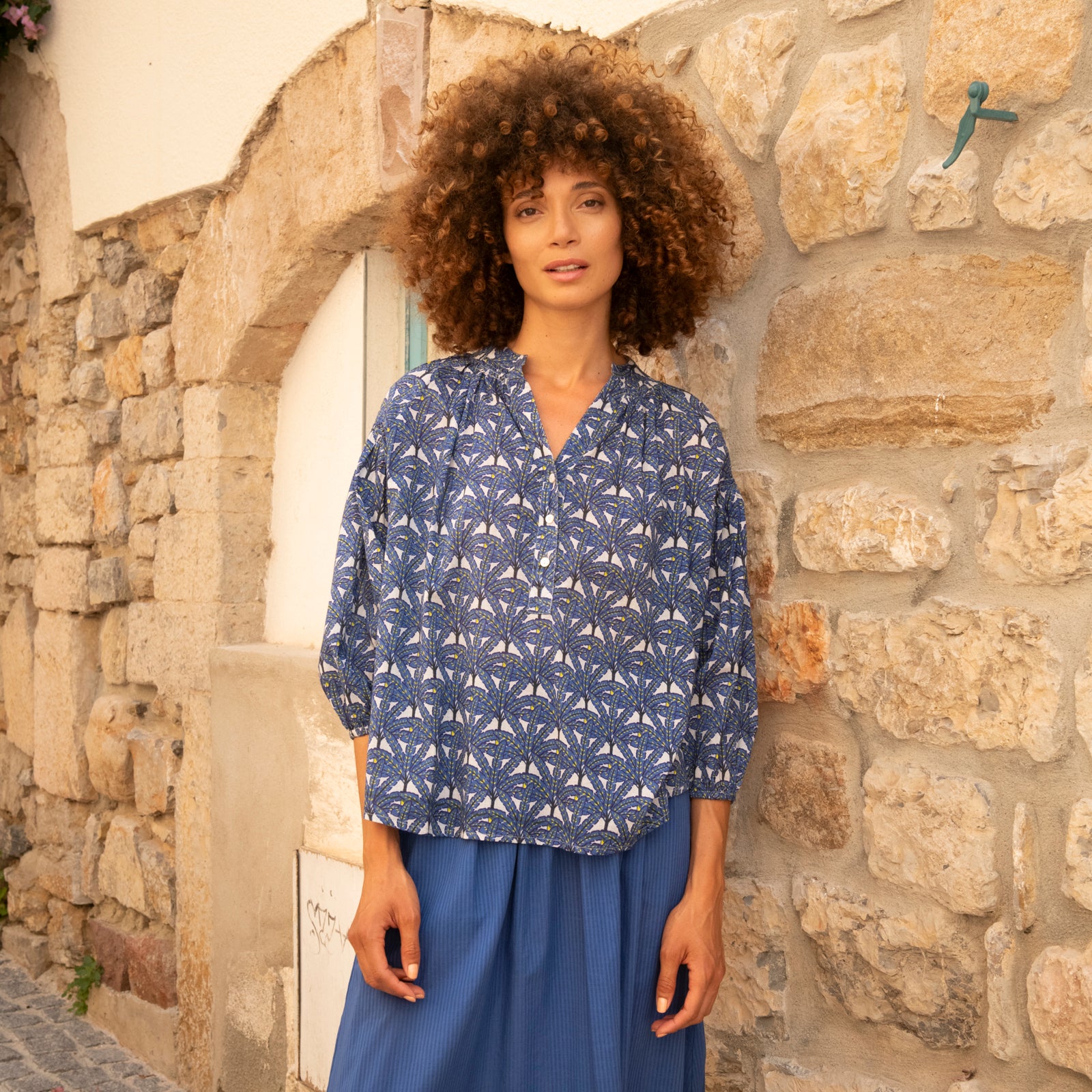 Helen Top Palmer 100% Coton - Blue BLUE