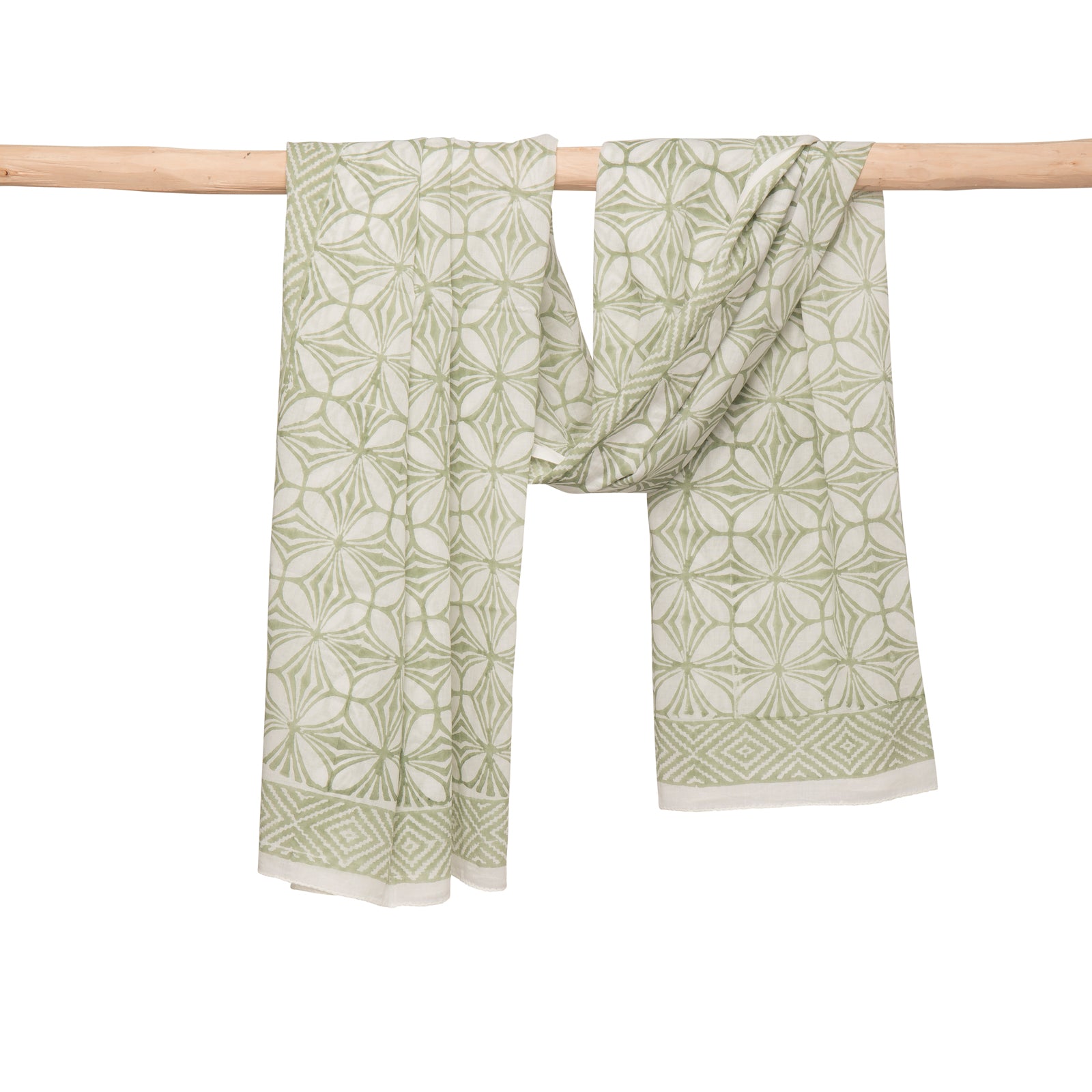 Large Scarf Mahani 100% Coton Blockprint - Green GREEN