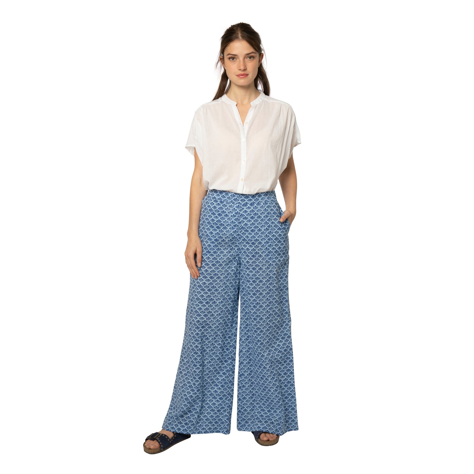 Leana Trousers Peacock 100% Coton - Blue BLUE