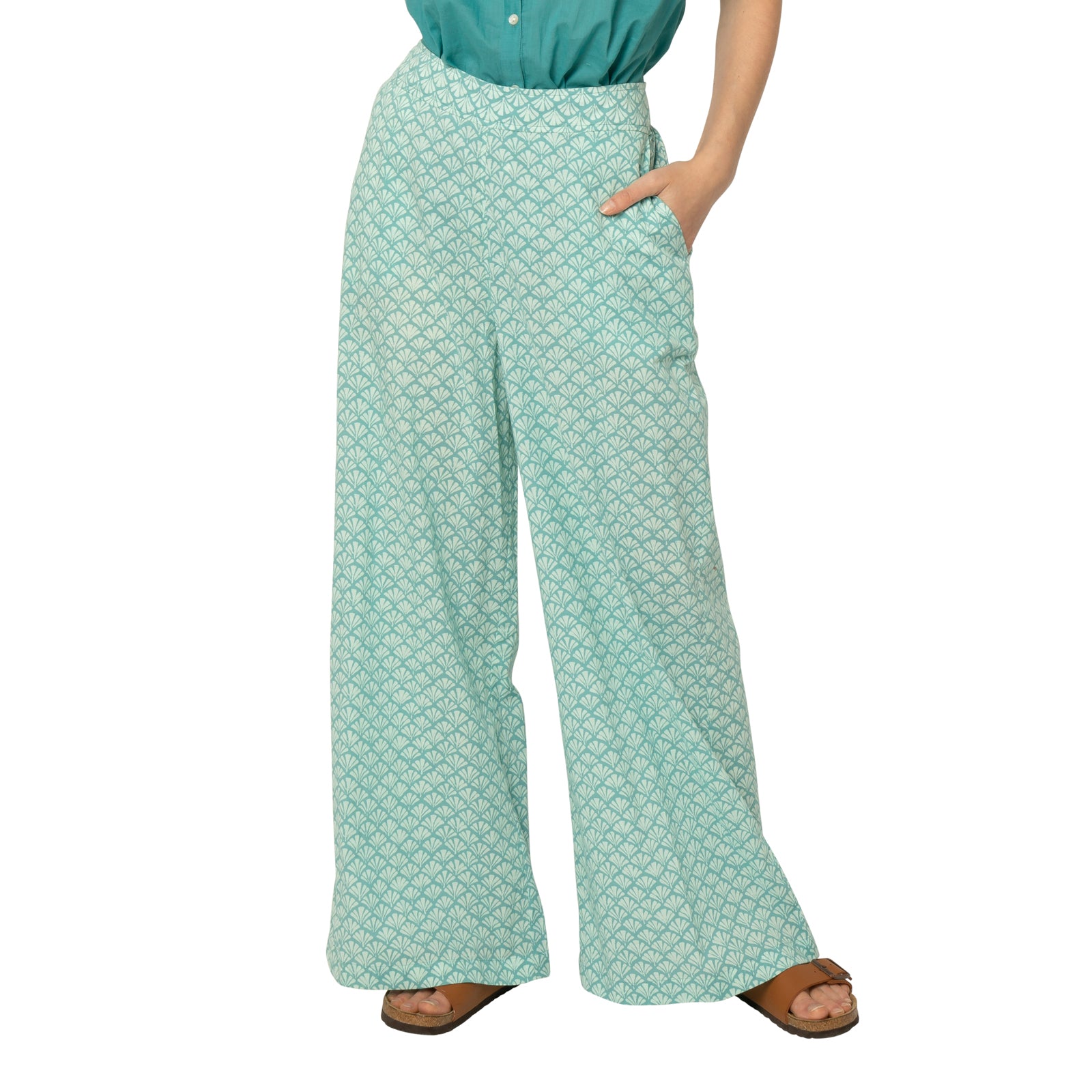 Leana Trousers Peacock 100% Coton - Turquoise TURQUOISE