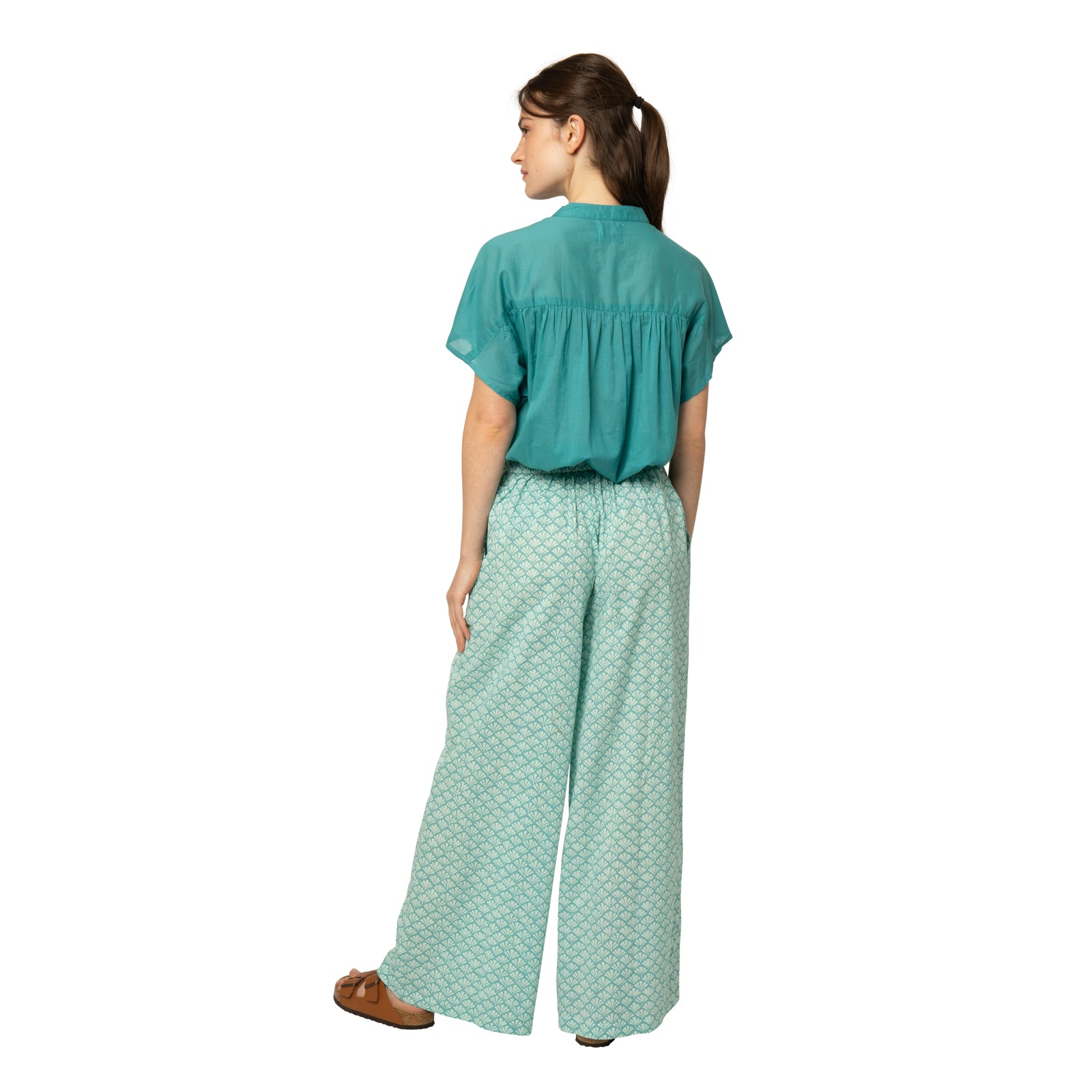 Leana Trousers Peacock 100% Coton - Turquoise TURQUOISE