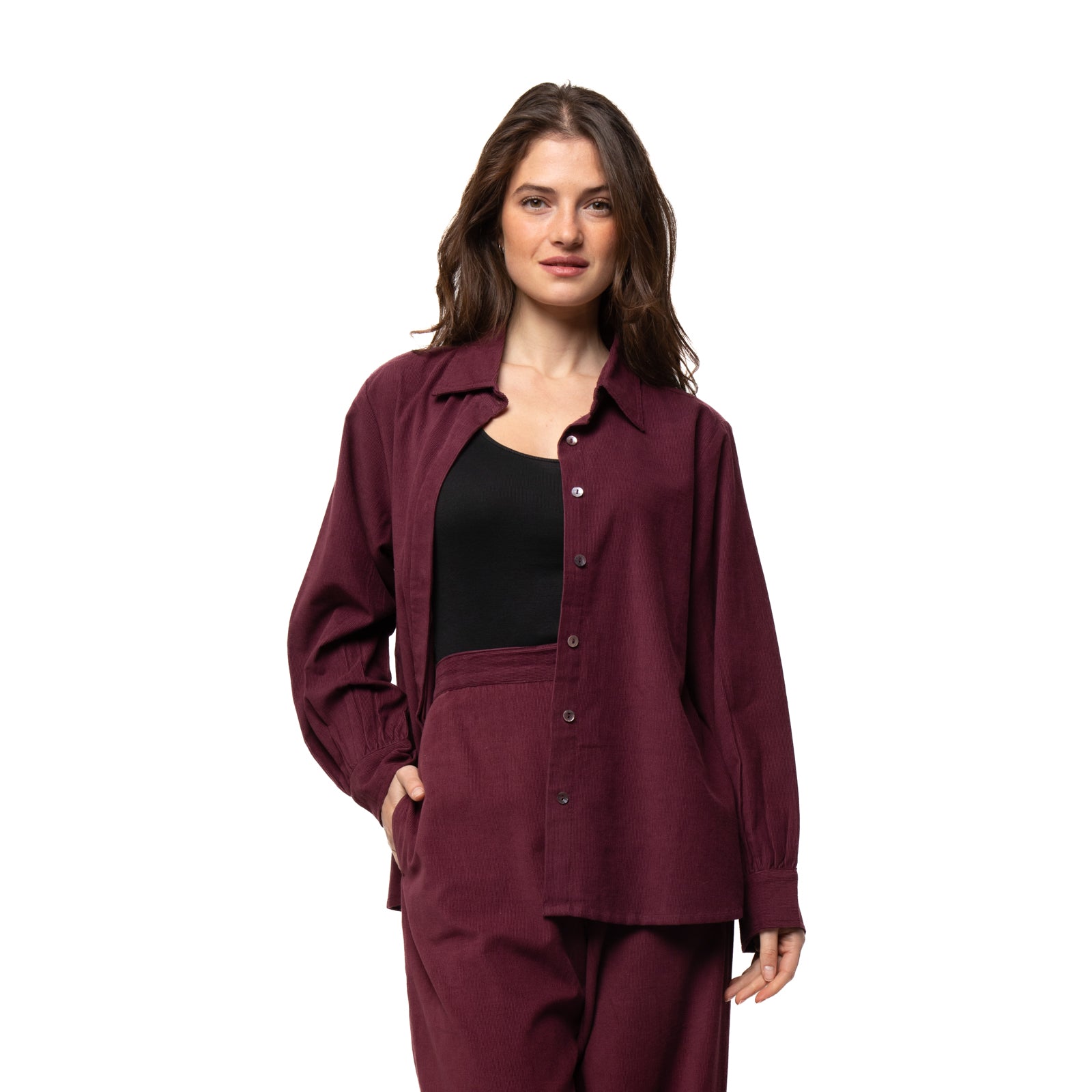 Lily Shirt Velvet 100% Coton - Burgundy BURGUNDY