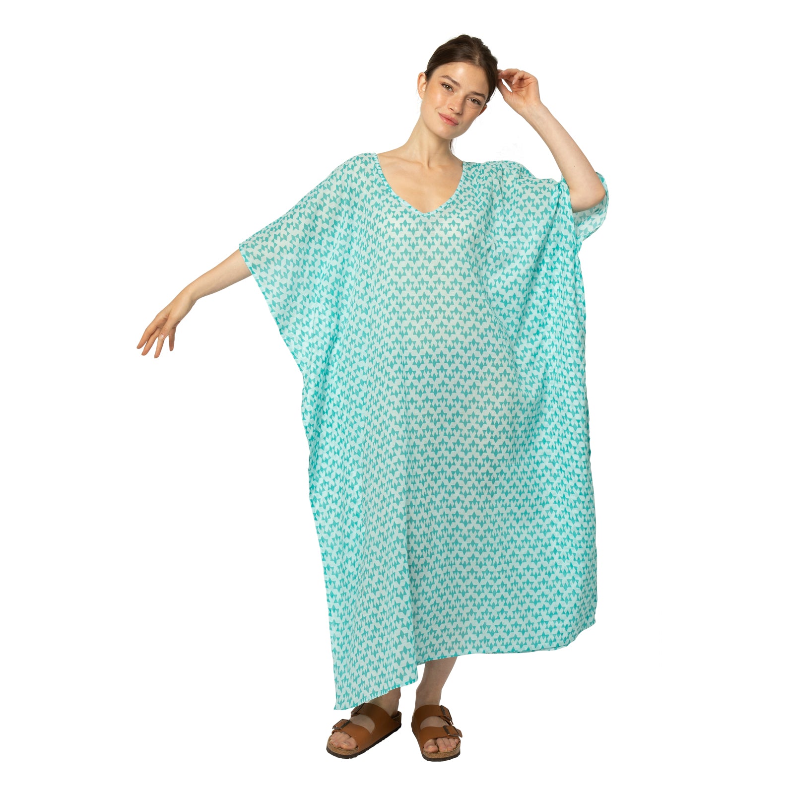 Lina Caftan Abu 100% Cotton - Turquoise TURQUOISE