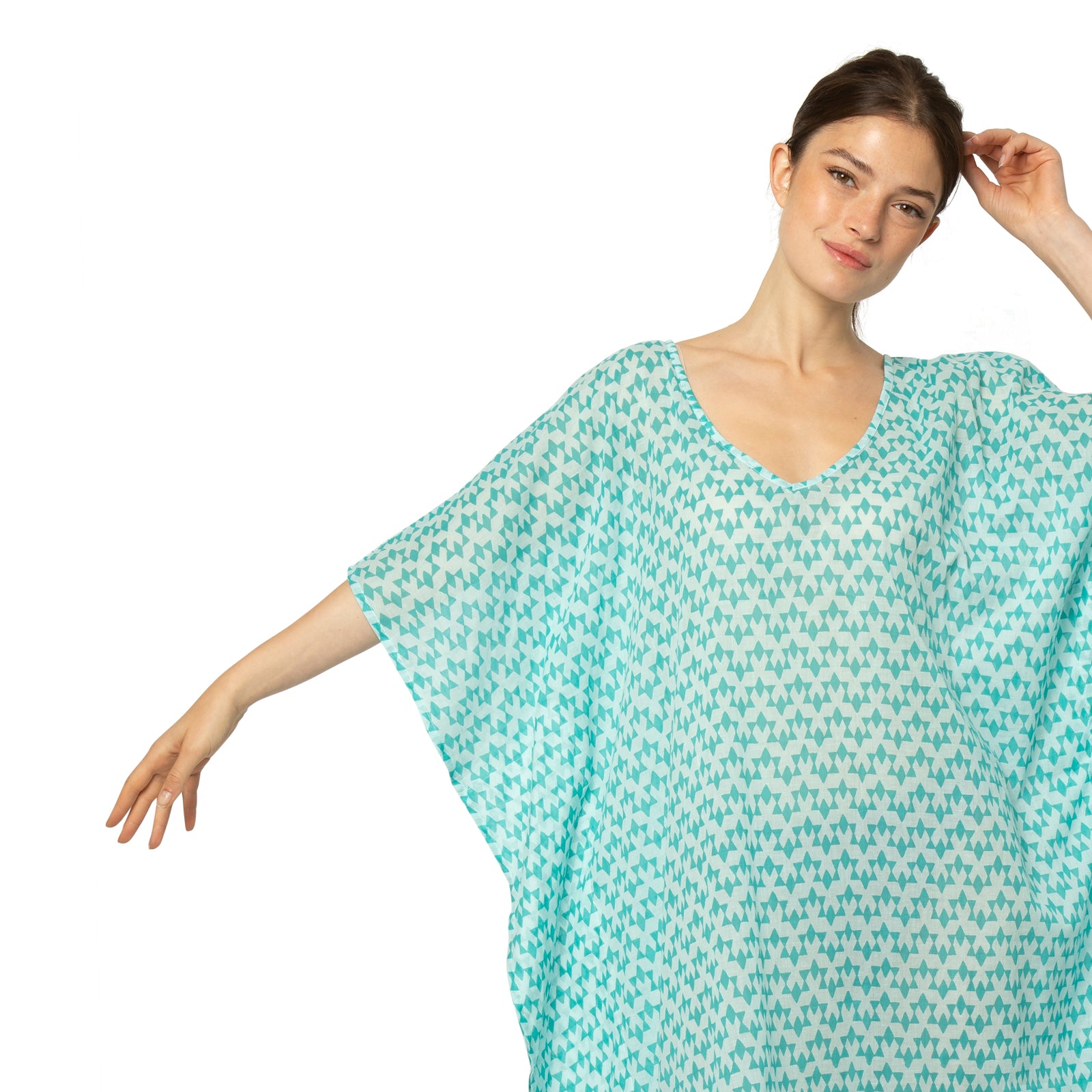 Lina Caftan Abu 100% Cotton - Turquoise TURQUOISE