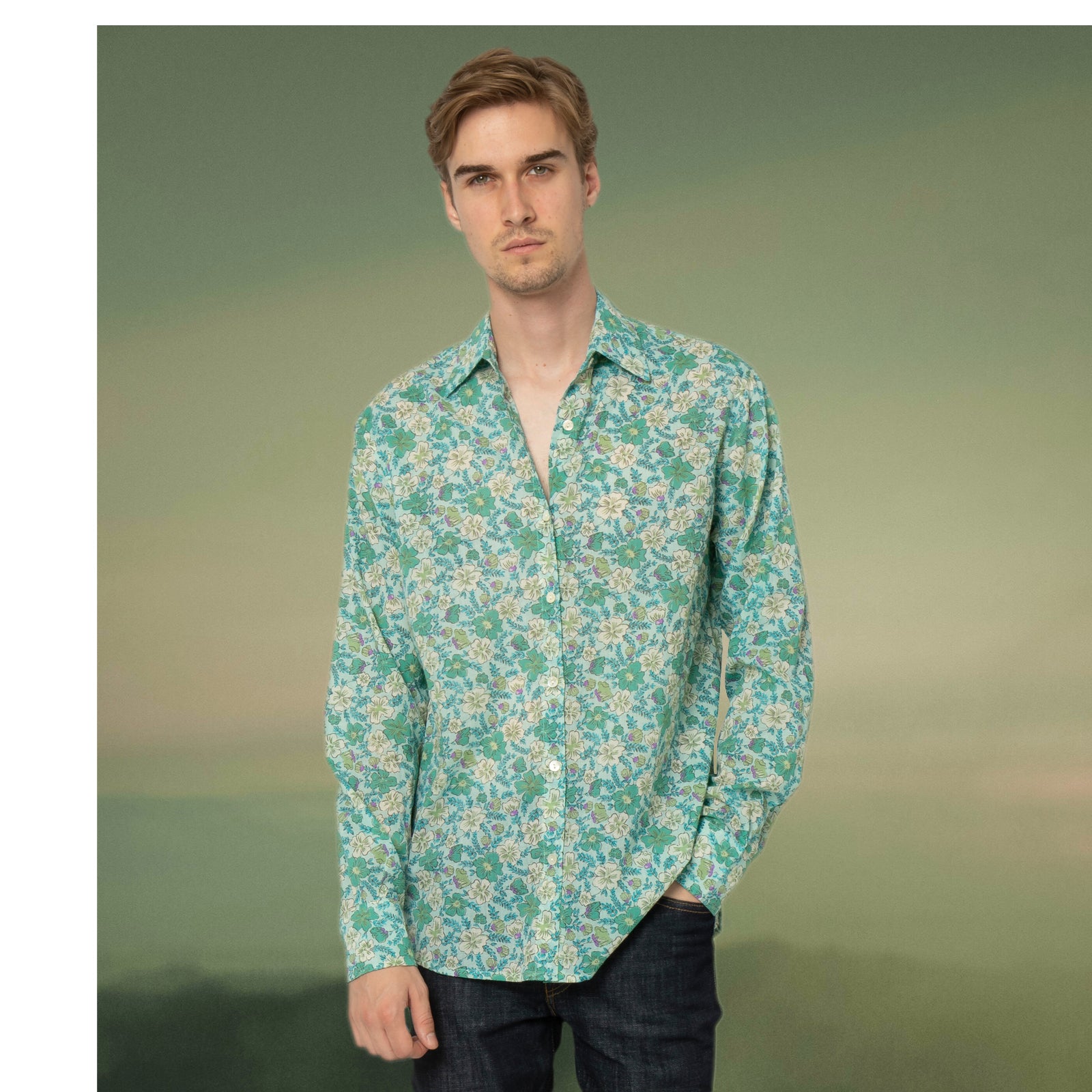 Man Shirt Georgette 100% Cotton - Green GREEN