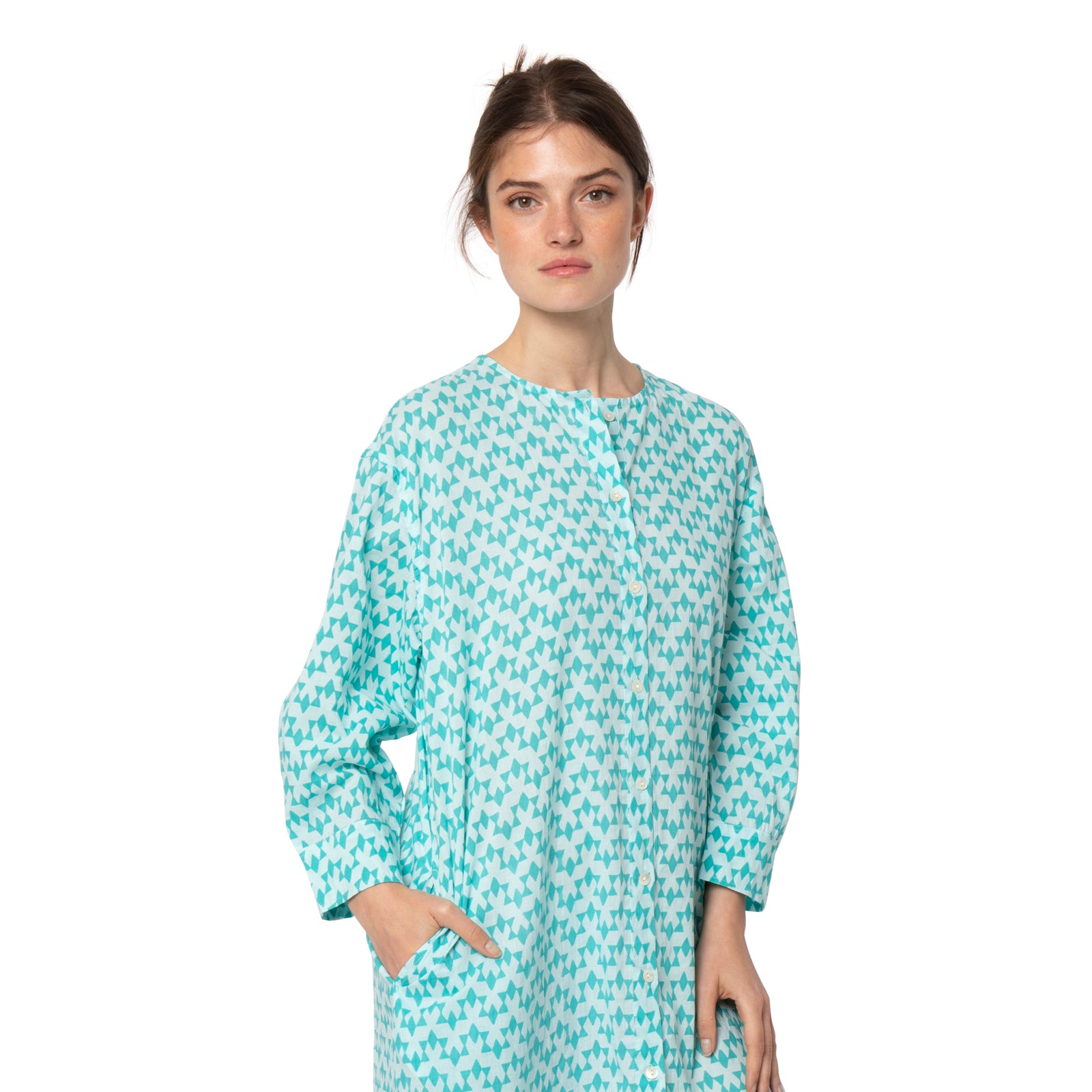 Noemie Shirt Dress Abu 100% Coton - Green GREEN