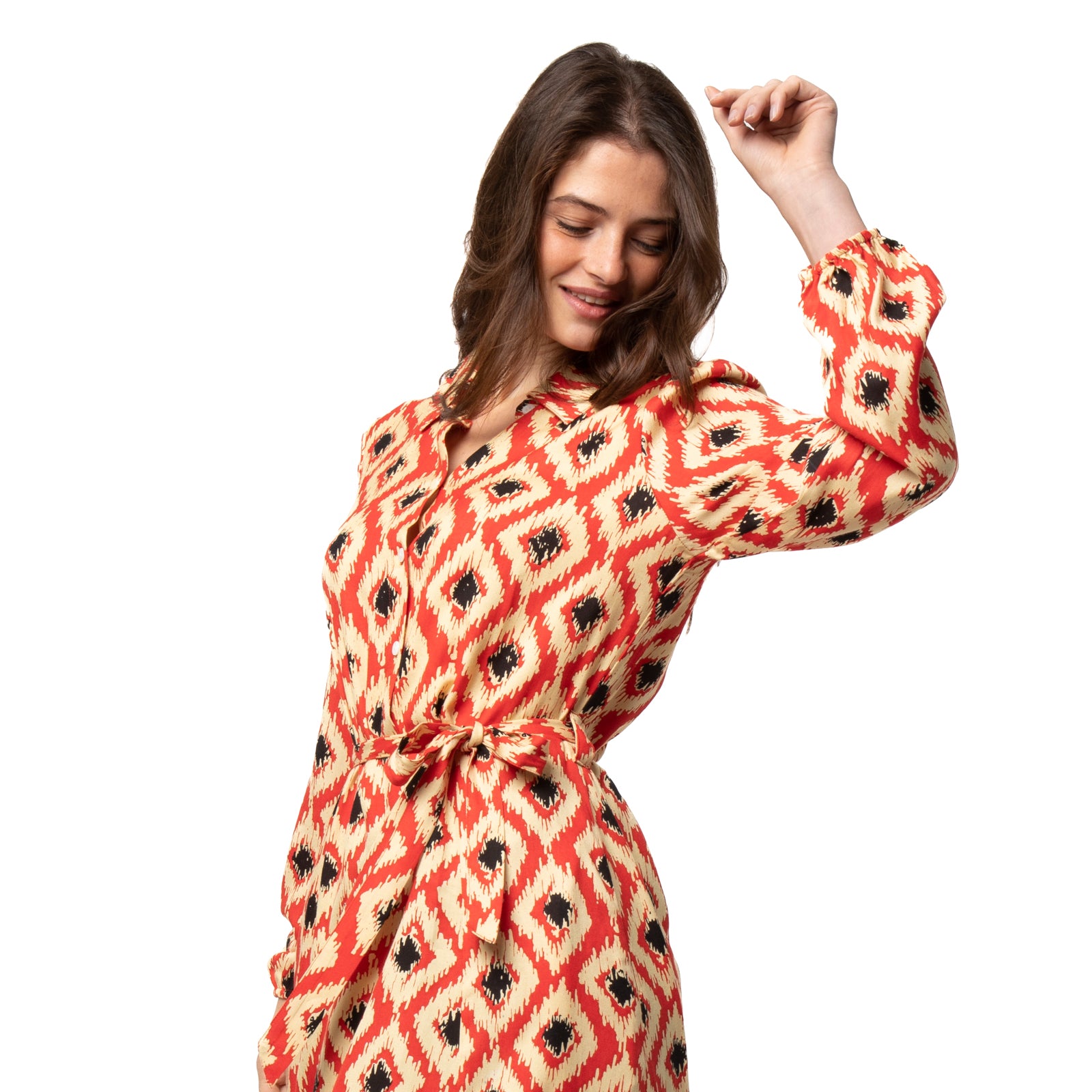 Norine Dress Ikat  - Red RED