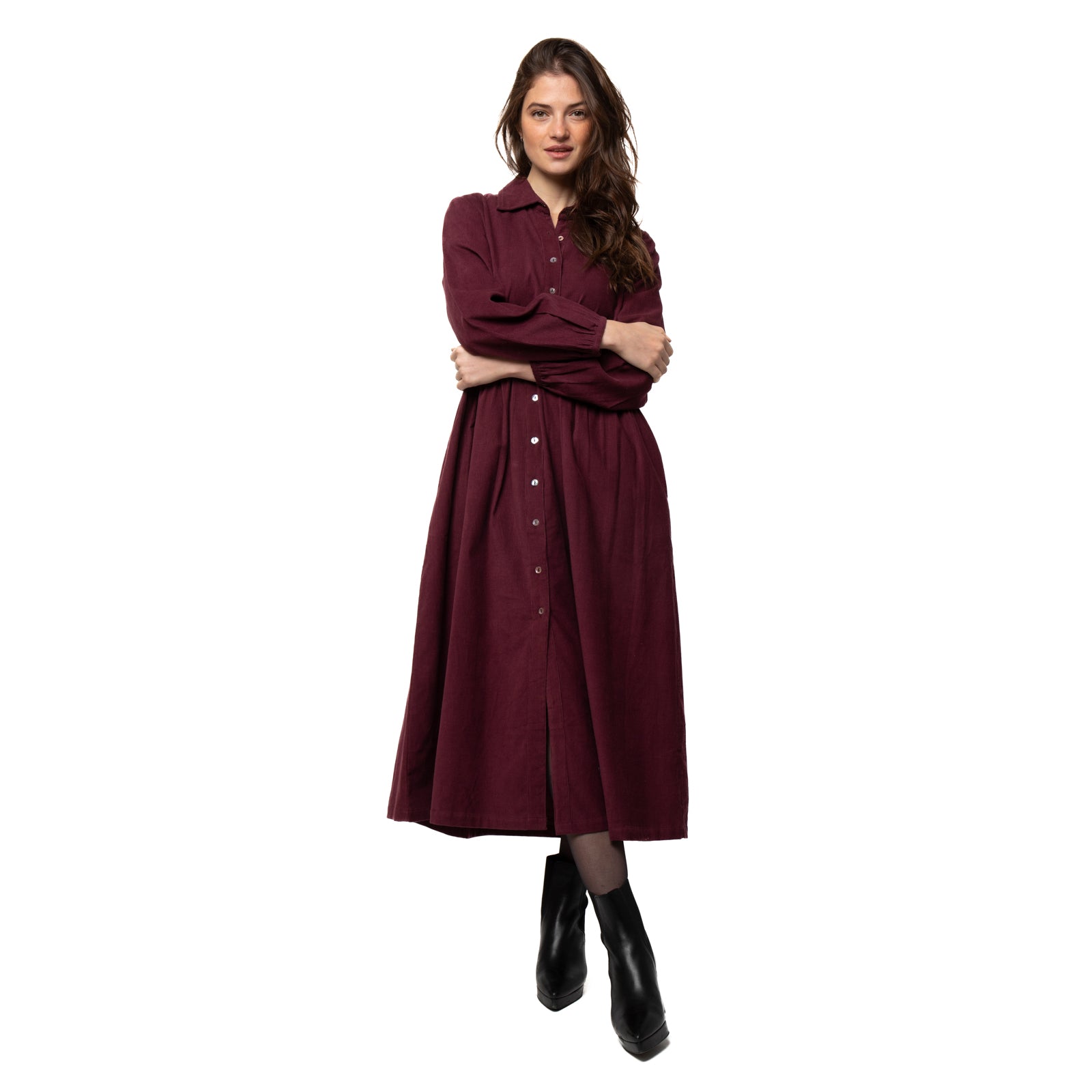 Paulette Dress Velvet 100% Coton - Burgundy BURGUNDY