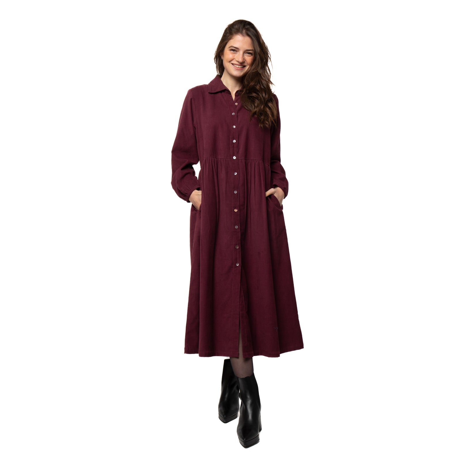 Paulette Dress Velvet 100% Coton - Burgundy BURGUNDY