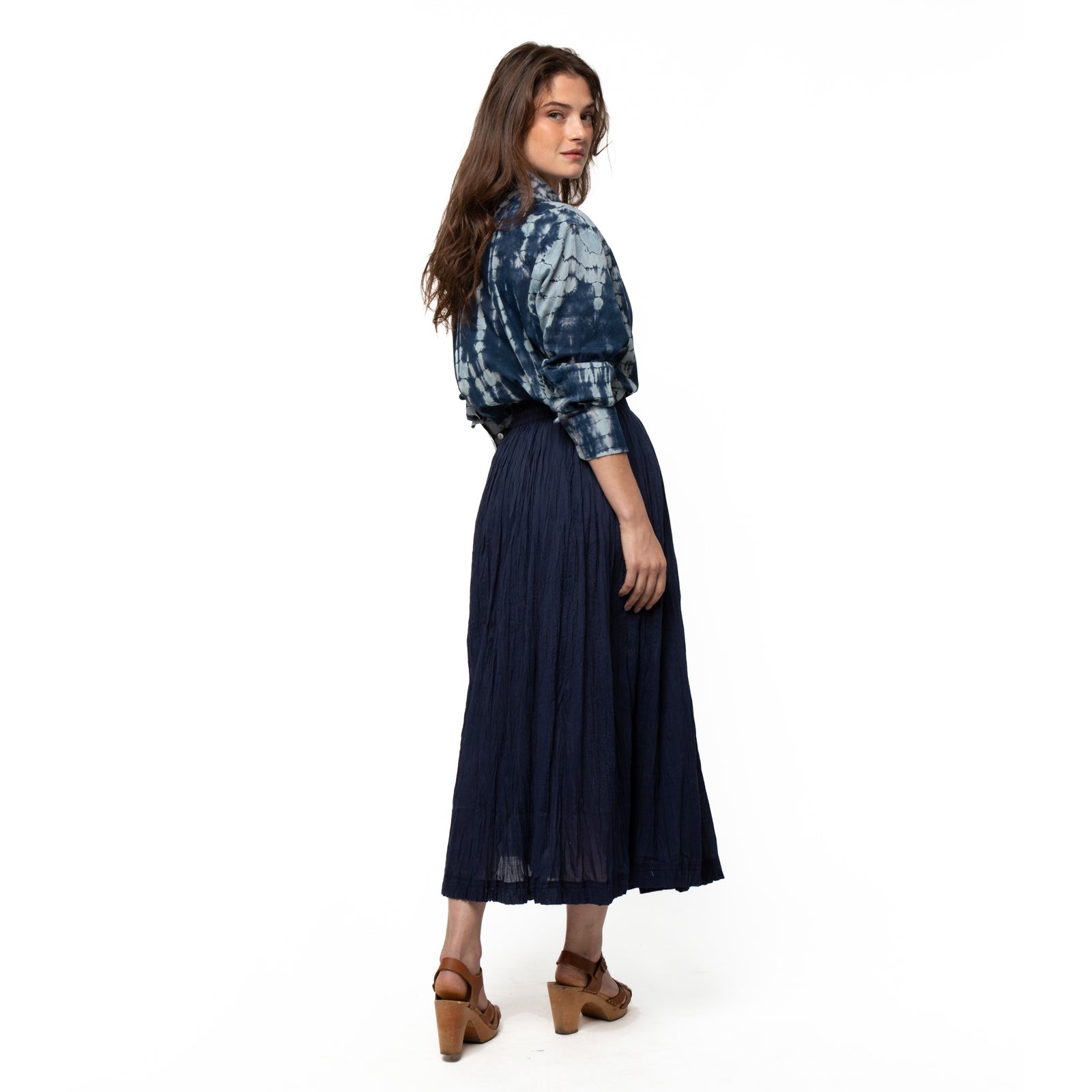 Anya Crinkled Skirt 100% Cotton - Navy NAVY