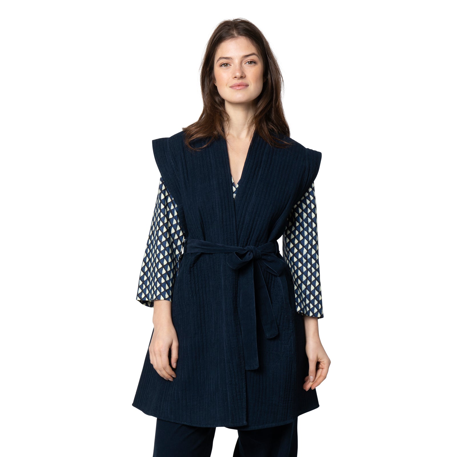 Janet Sleeveless Jacket Velvet 100% Coton Velvet - Navy NAVY