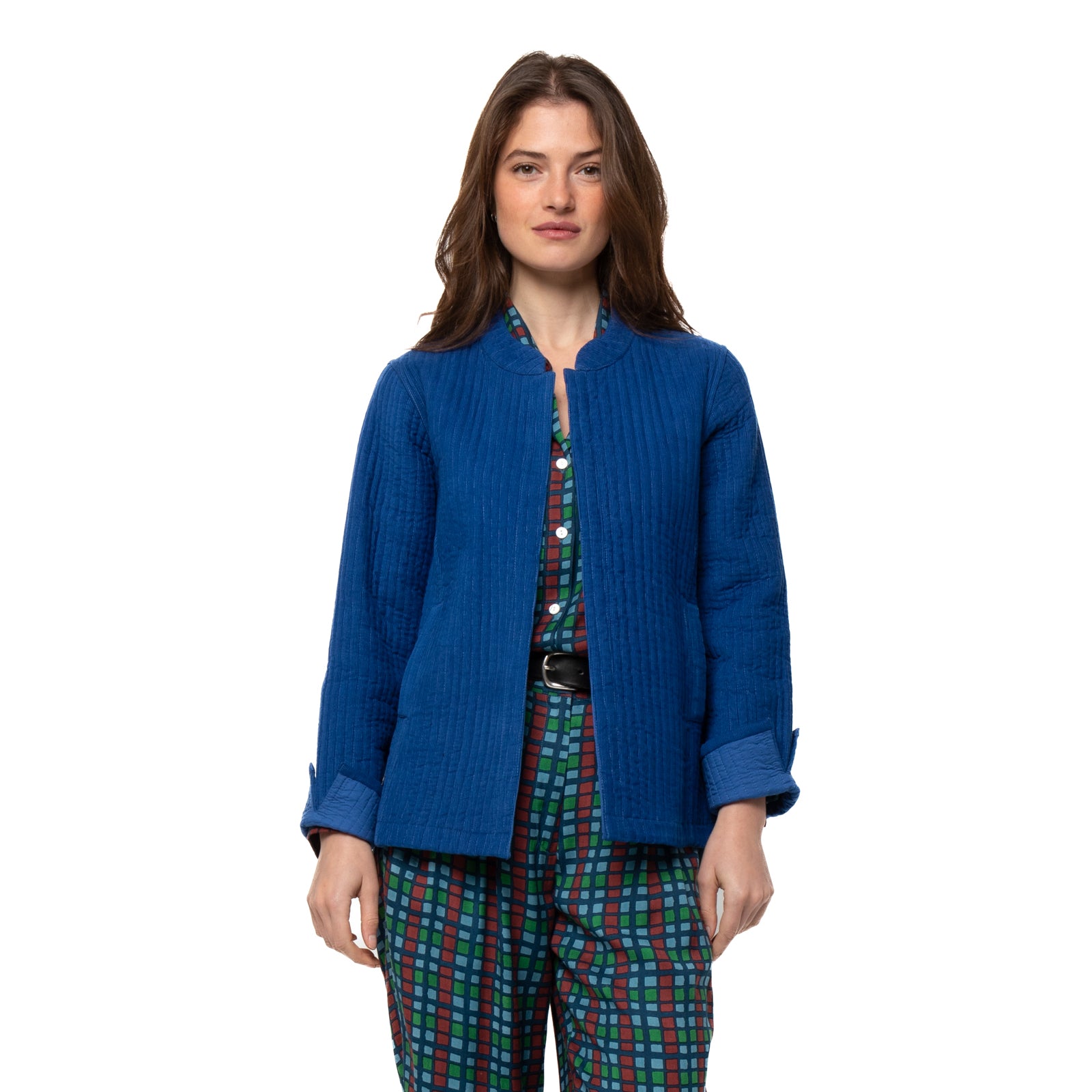 Nancy Quilted Jacket Velvet 100% Coton Velvet - Blue BLUE