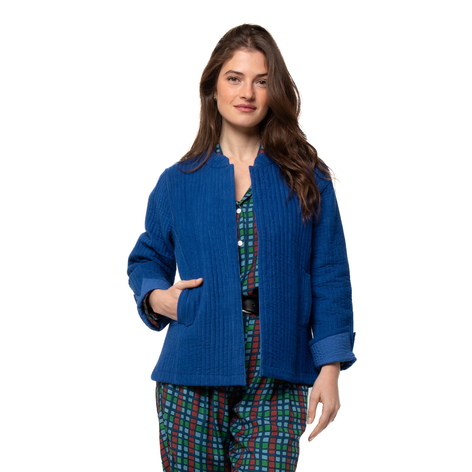 Nancy Quilted Jacket Velvet 100% Coton Velvet - Blue BLUE