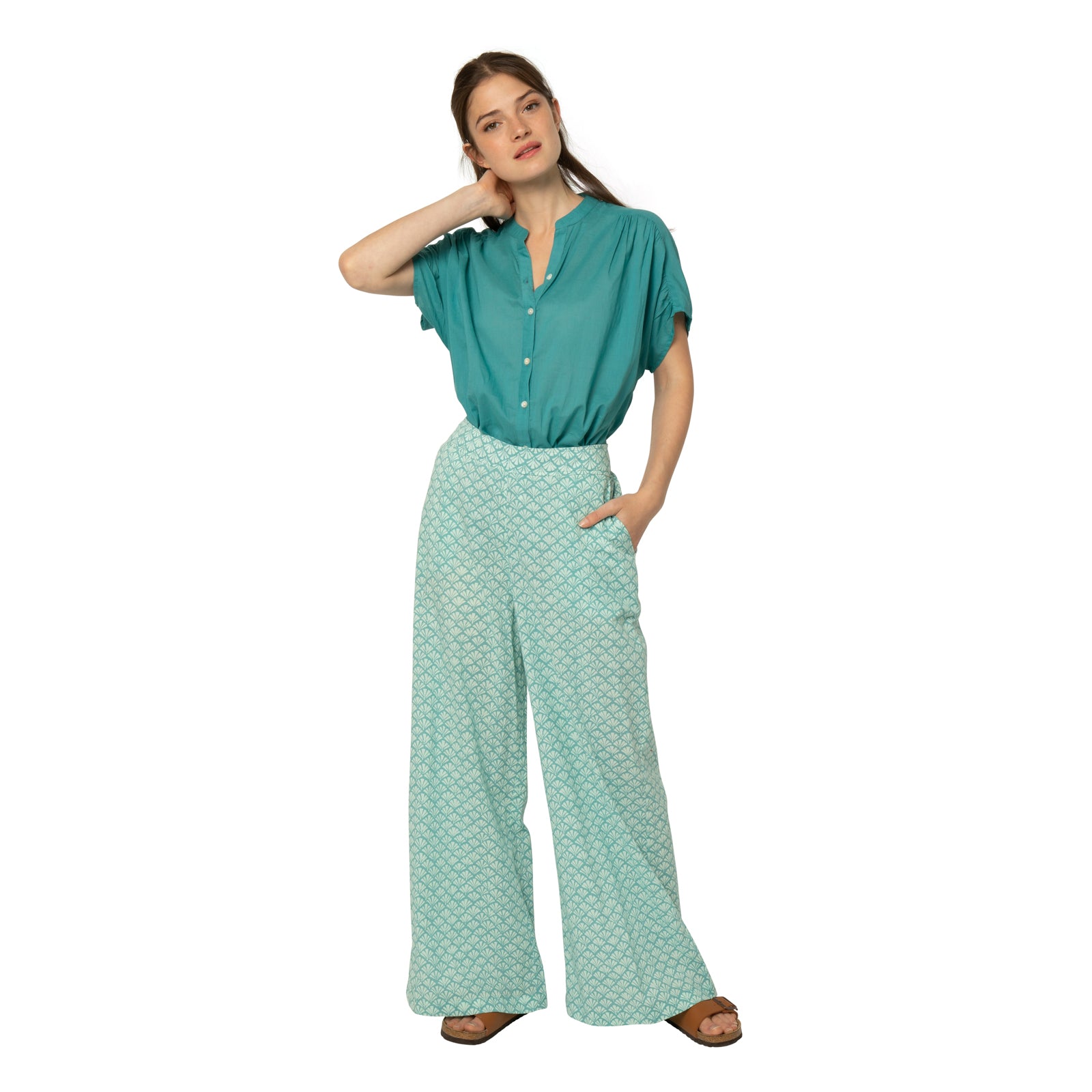 Leana Trousers Peacock 100% Coton - Turquoise TURQUOISE