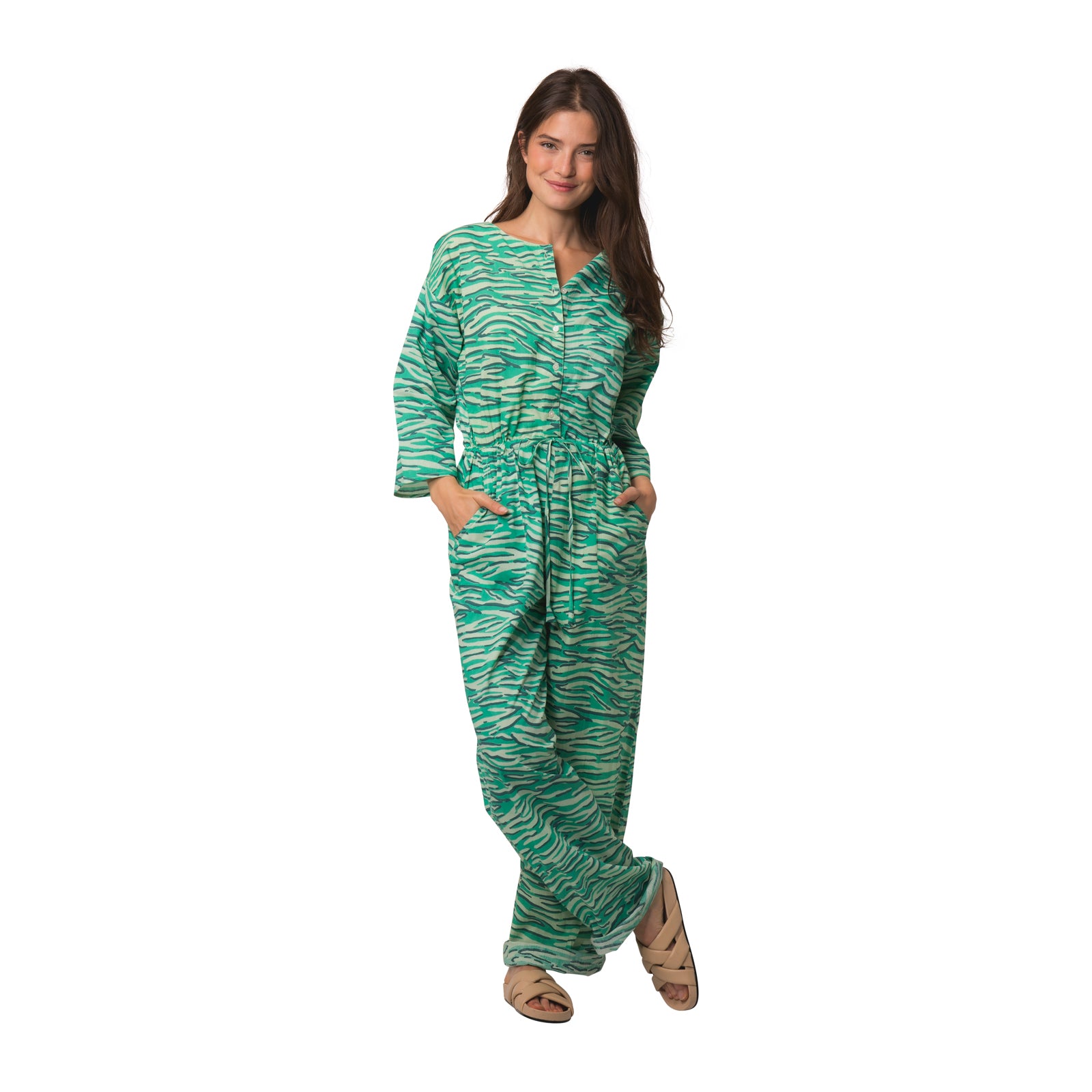 Emma Jumpsuit Zebra 100% Coton - Green GREEN