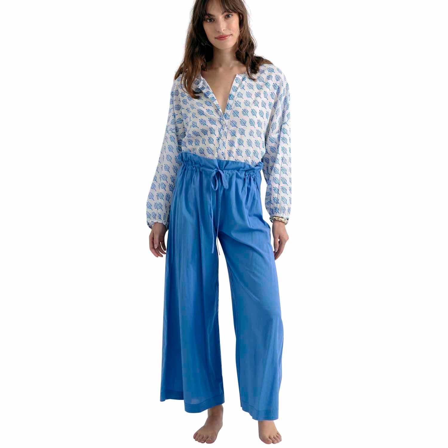 Pantalon Large Uni 100% Coton - Bleu Ocean BLEU OCEAN