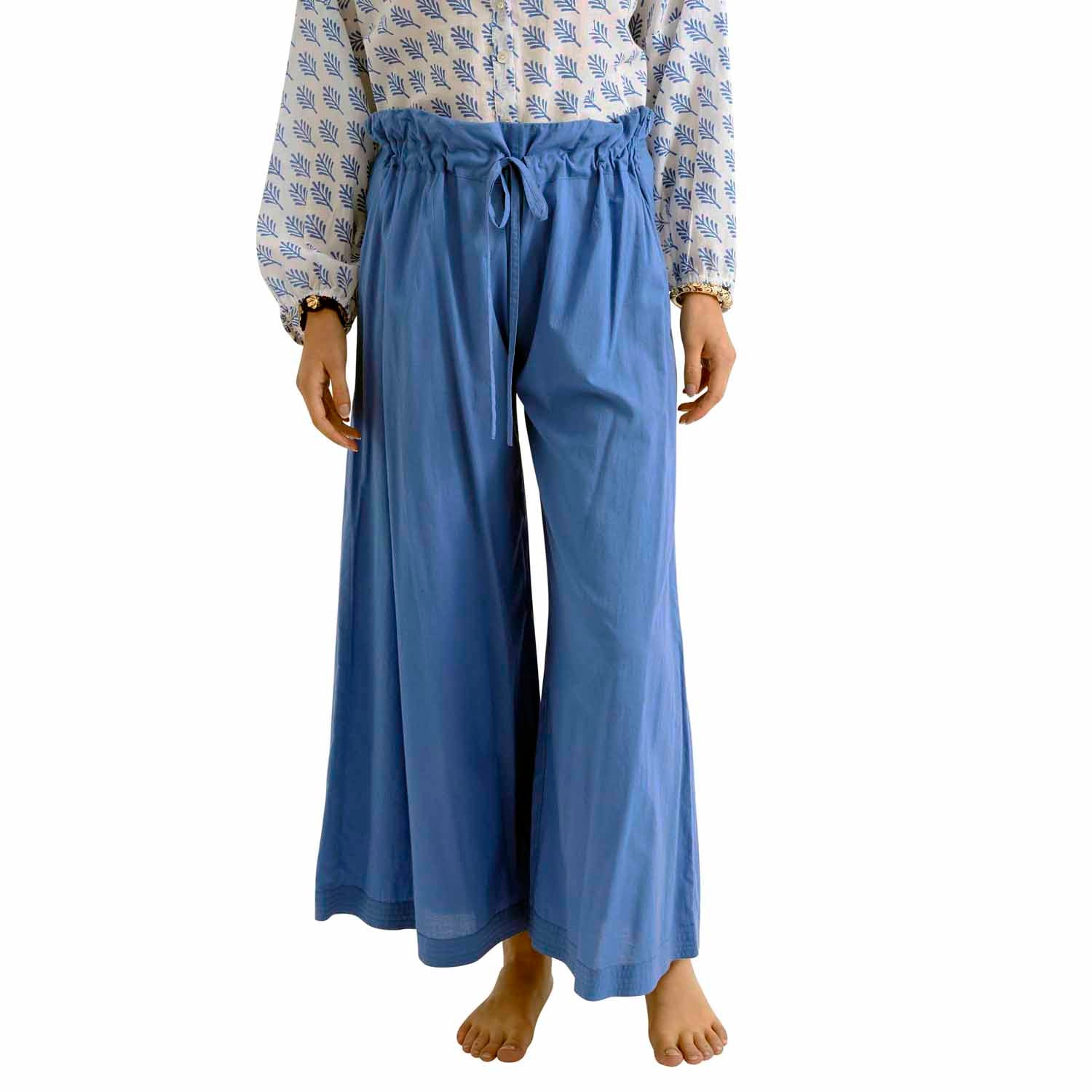 Pantalon Large Uni 100% Coton - Bleu Ocean BLEU OCEAN