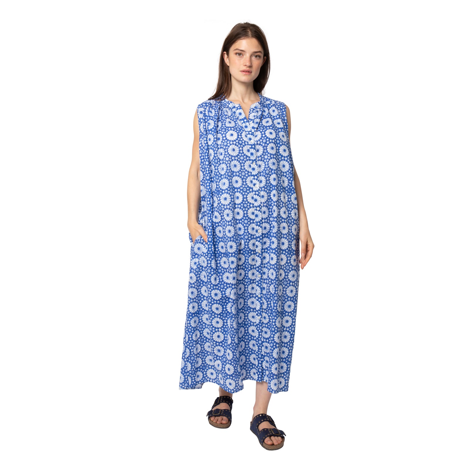 Manuela Dress Kolam 100% Organic Cotton - Blue BLUE