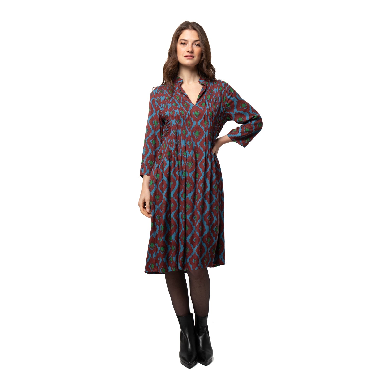 Marie Dress Ikat  - Burgundy BURGUNDY