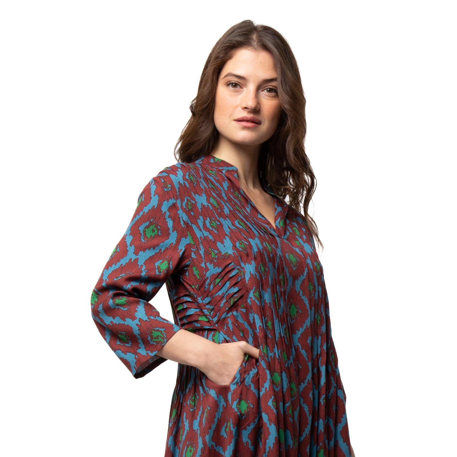 Marie Dress Ikat  - Burgundy BURGUNDY