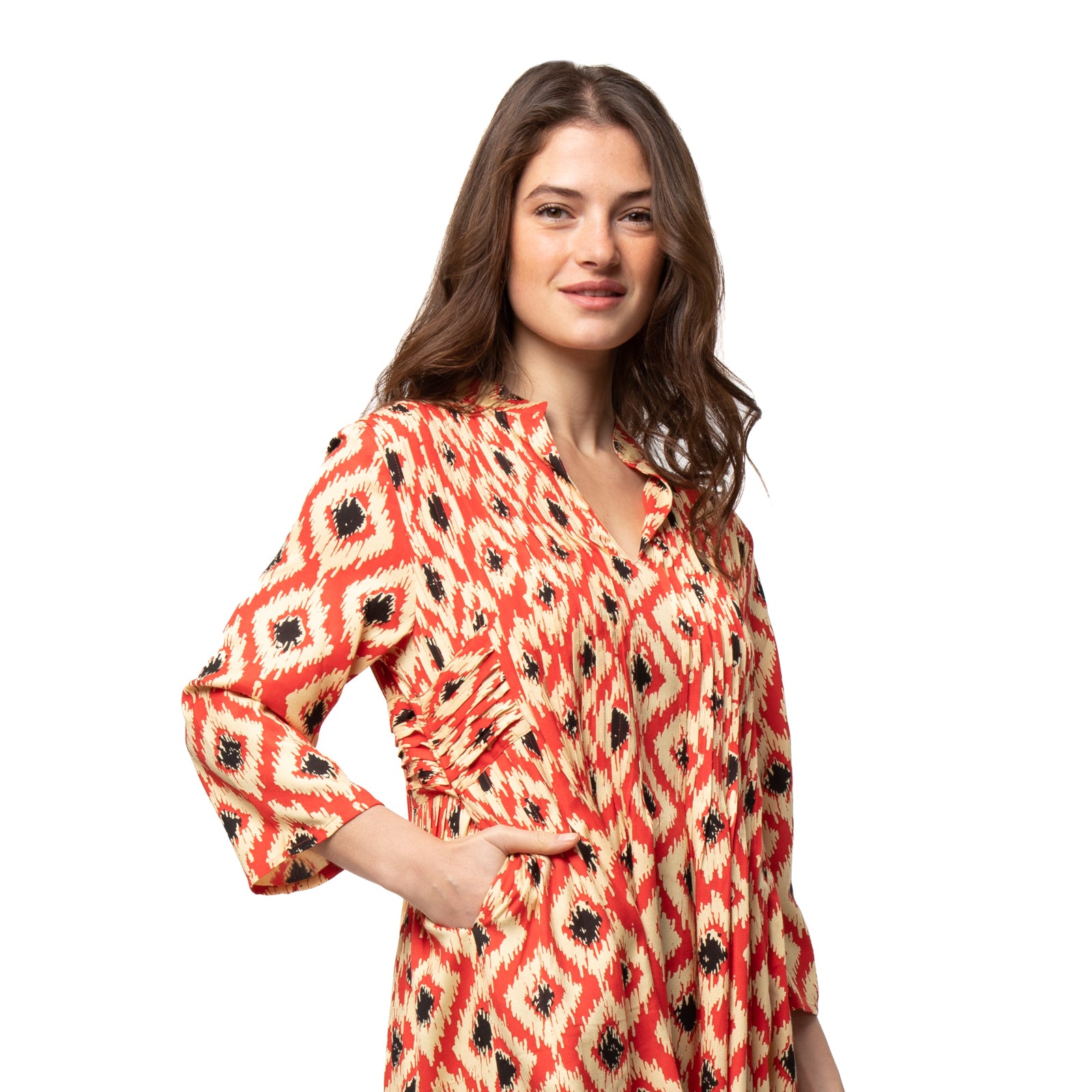 Marie Dress Ikat  - Red RED