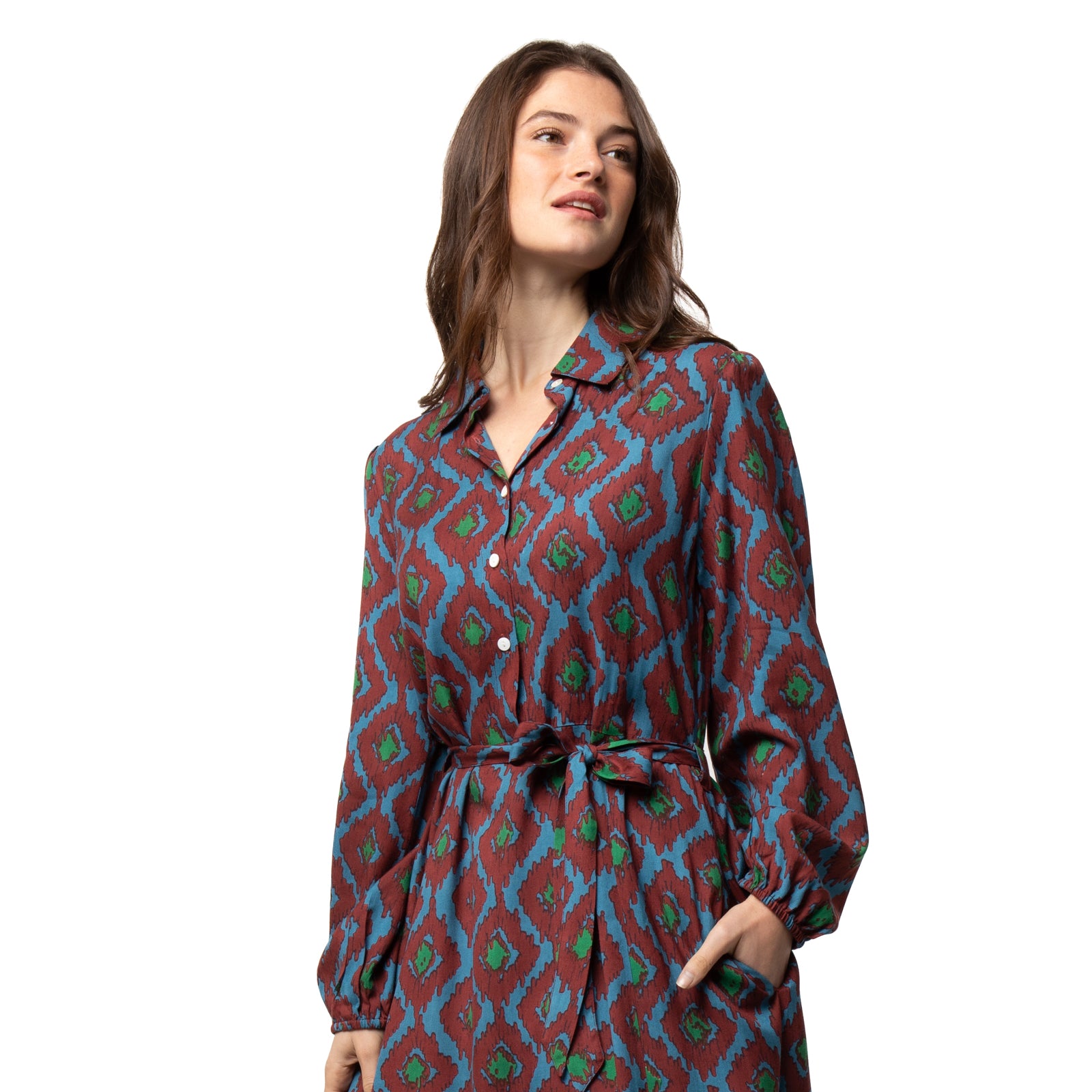 Norine Dress Ikat  - Burgundy BURGUNDY