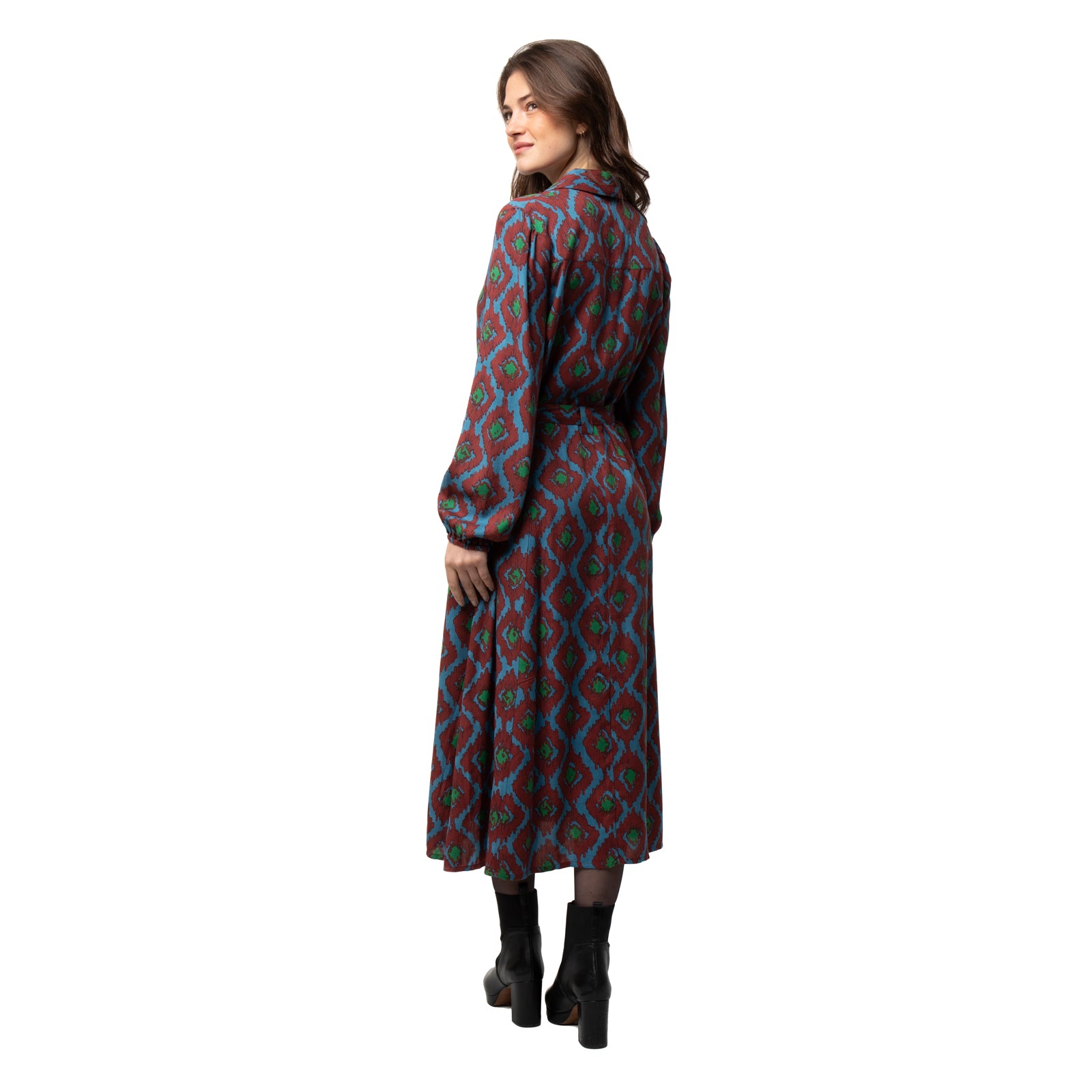 Norine Dress Ikat  - Burgundy BURGUNDY