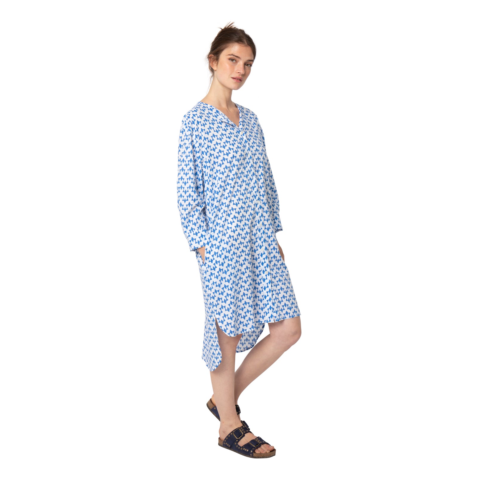 Noemie Shirt Dress Abu 100% Coton - Blue BLUE