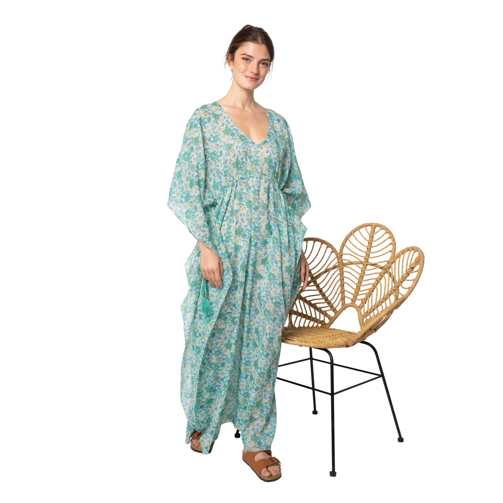 Alix Long Caftan Georgette 100% Cotton - Green GREEN