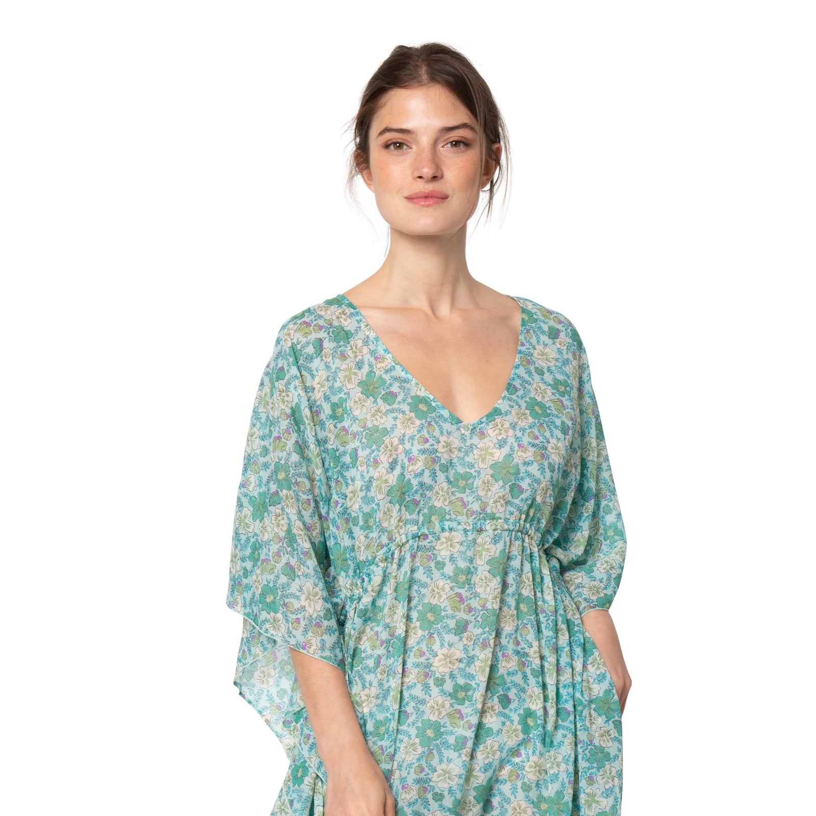 Alix Long Caftan Georgette 100% Cotton - Green GREEN