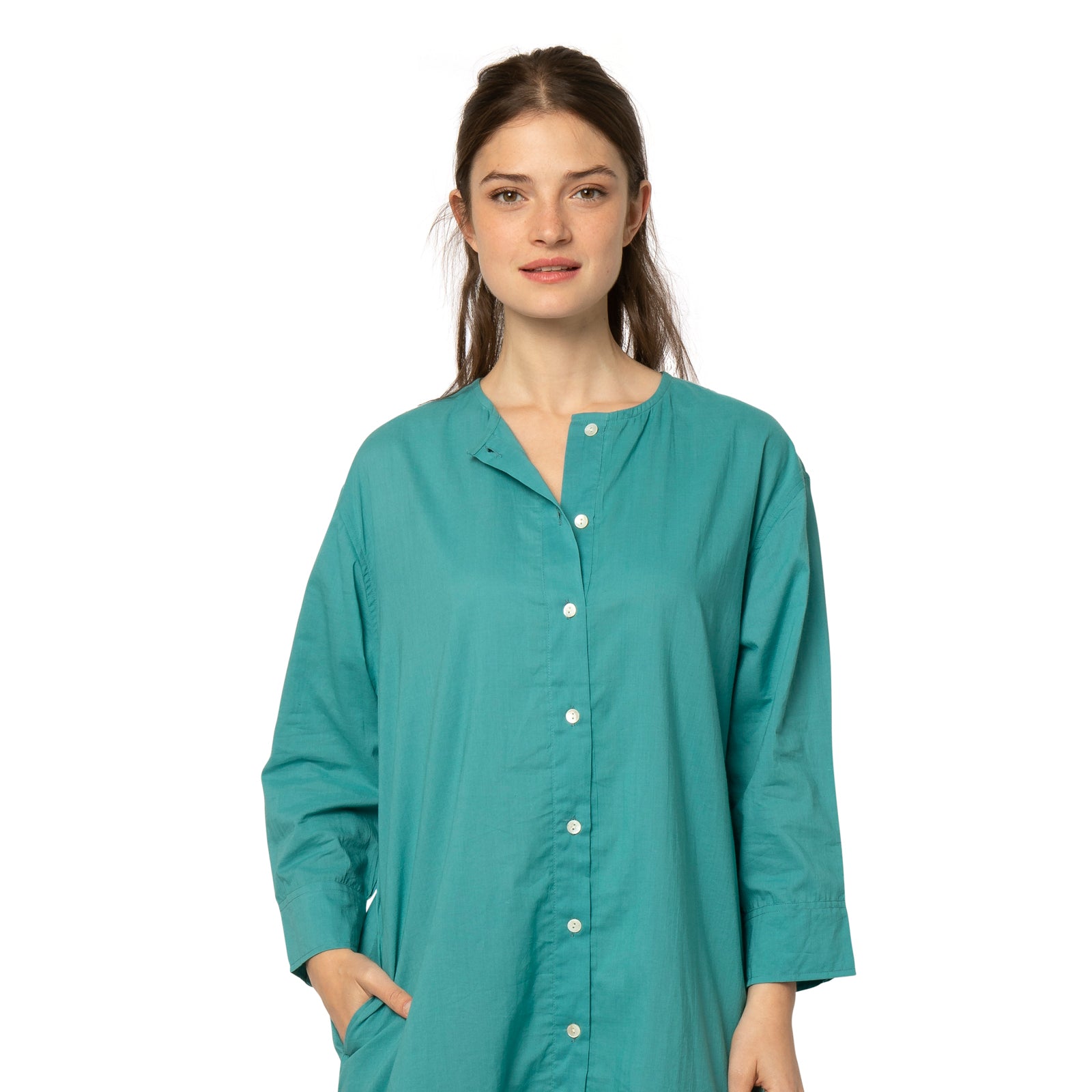 Noemie Shirt Dress 100% Coton - Green GREEN