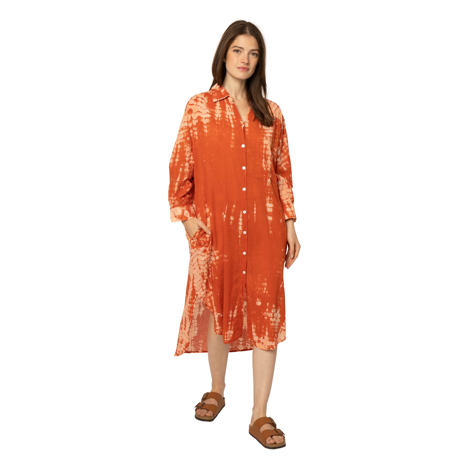 Anna Shirt Dress T&d 100% Coton - Terracotta TERRACOTTA