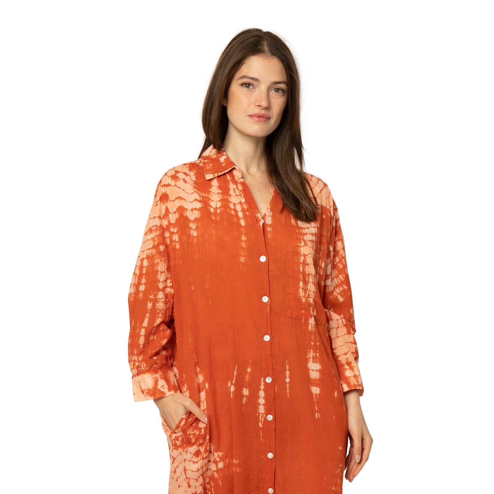 Anna Shirt Dress T&d 100% Coton - Terracotta TERRACOTTA