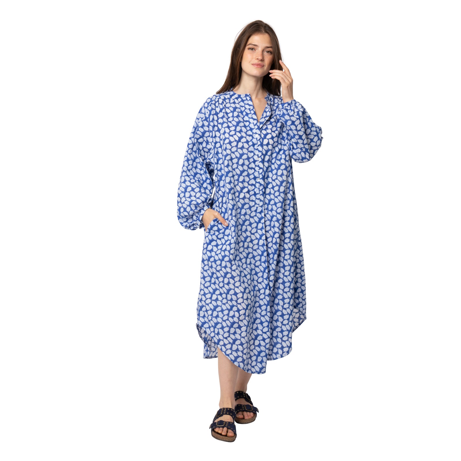 Lilou Dress Leafy 100% Organic Cotton - Blue BLUE