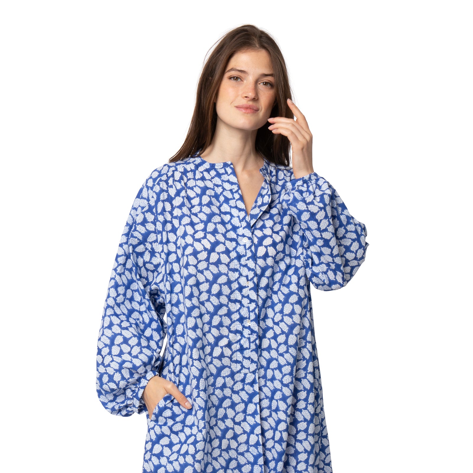 Lilou Dress Leafy 100% Organic Cotton - Blue BLUE