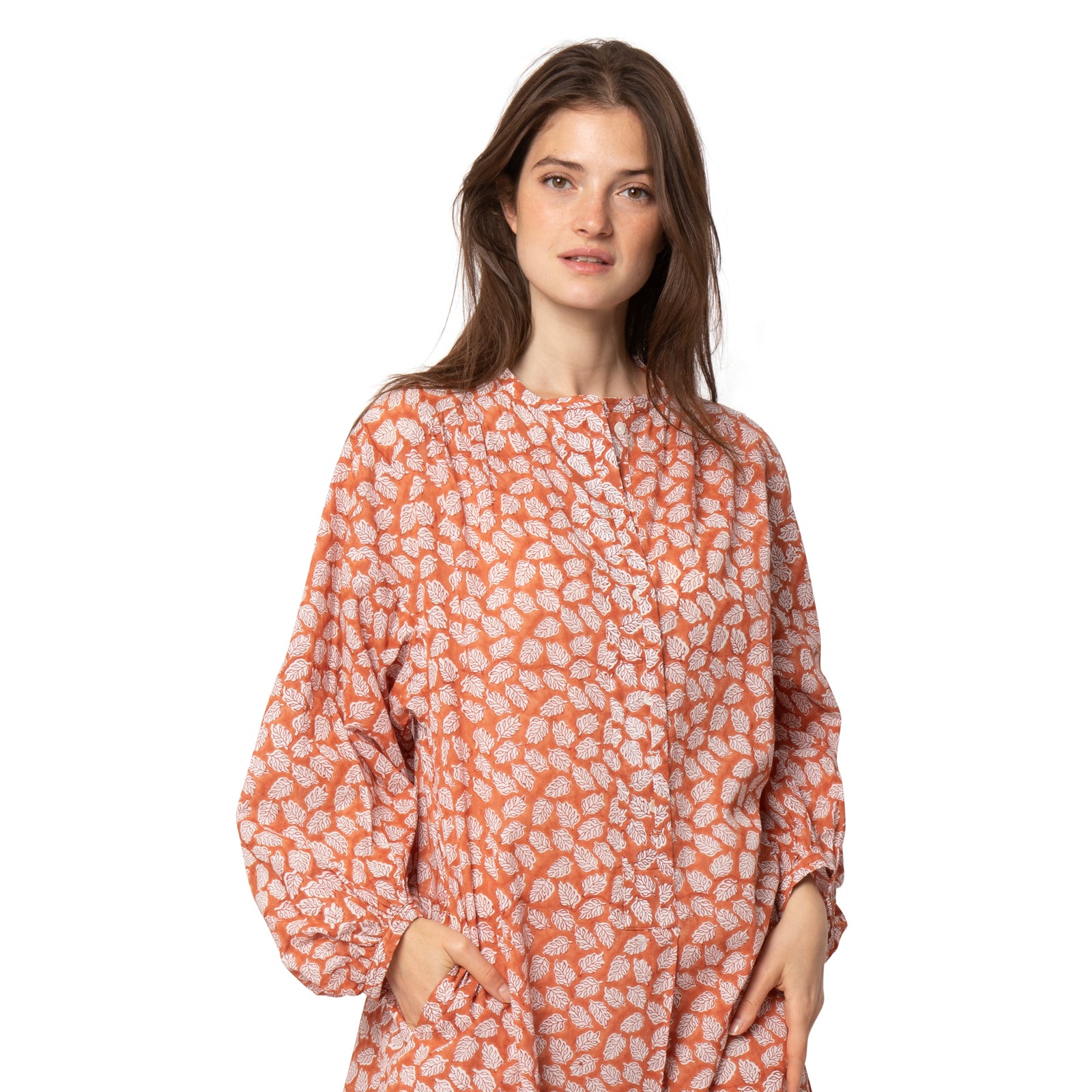 Lilou Dress Leafy 100% Organic Cotton - Terracotta TERRACOTTA