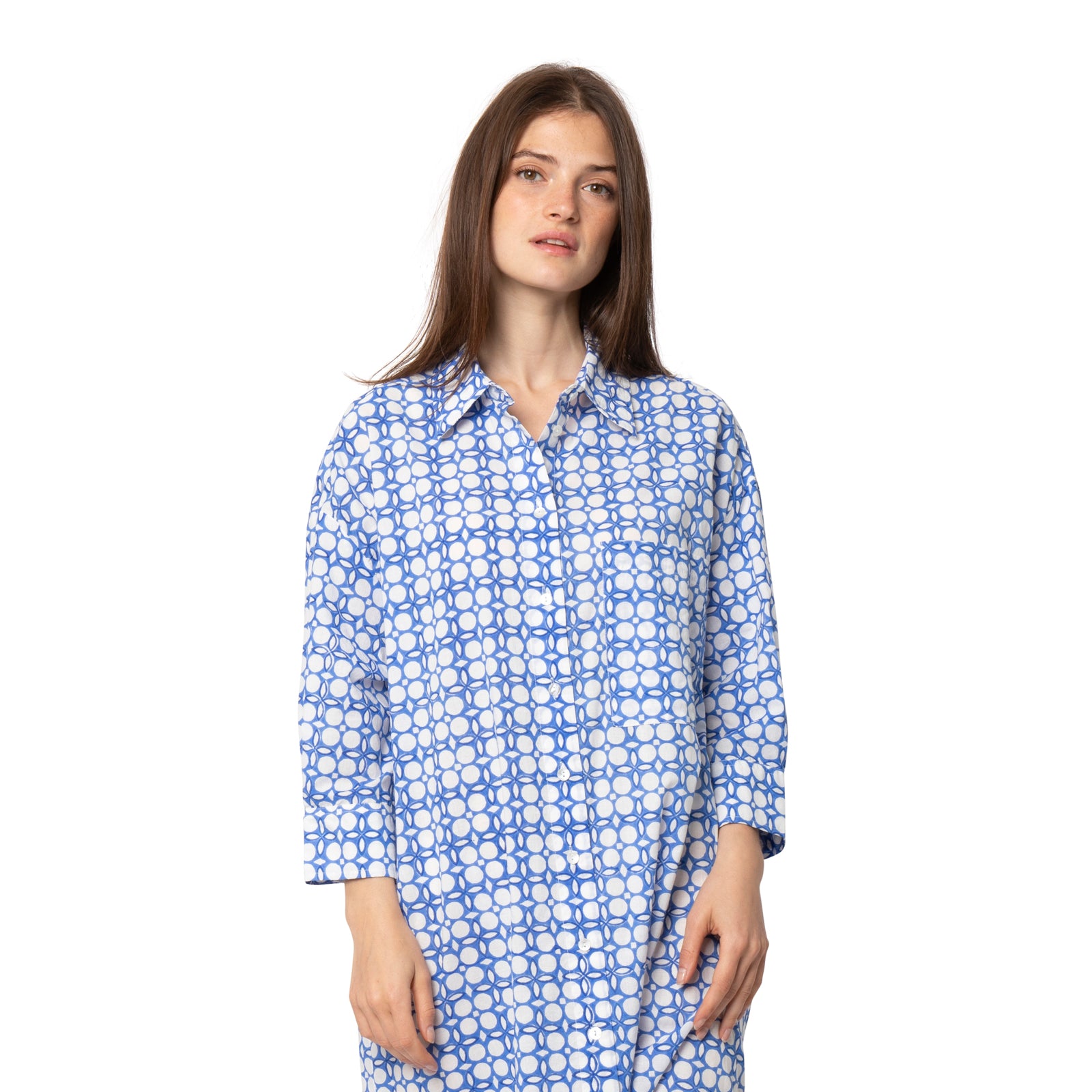 Camelia Shirt Dress Dotty 100% Organic Cotton - Blue BLUE