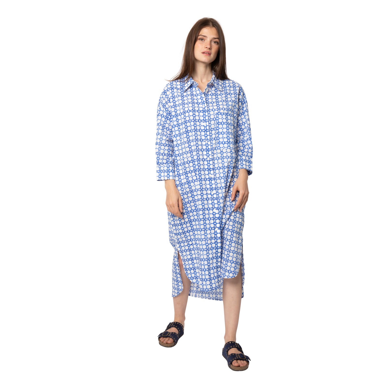 Camelia Shirt Dress Dotty 100% Organic Cotton - Blue BLUE