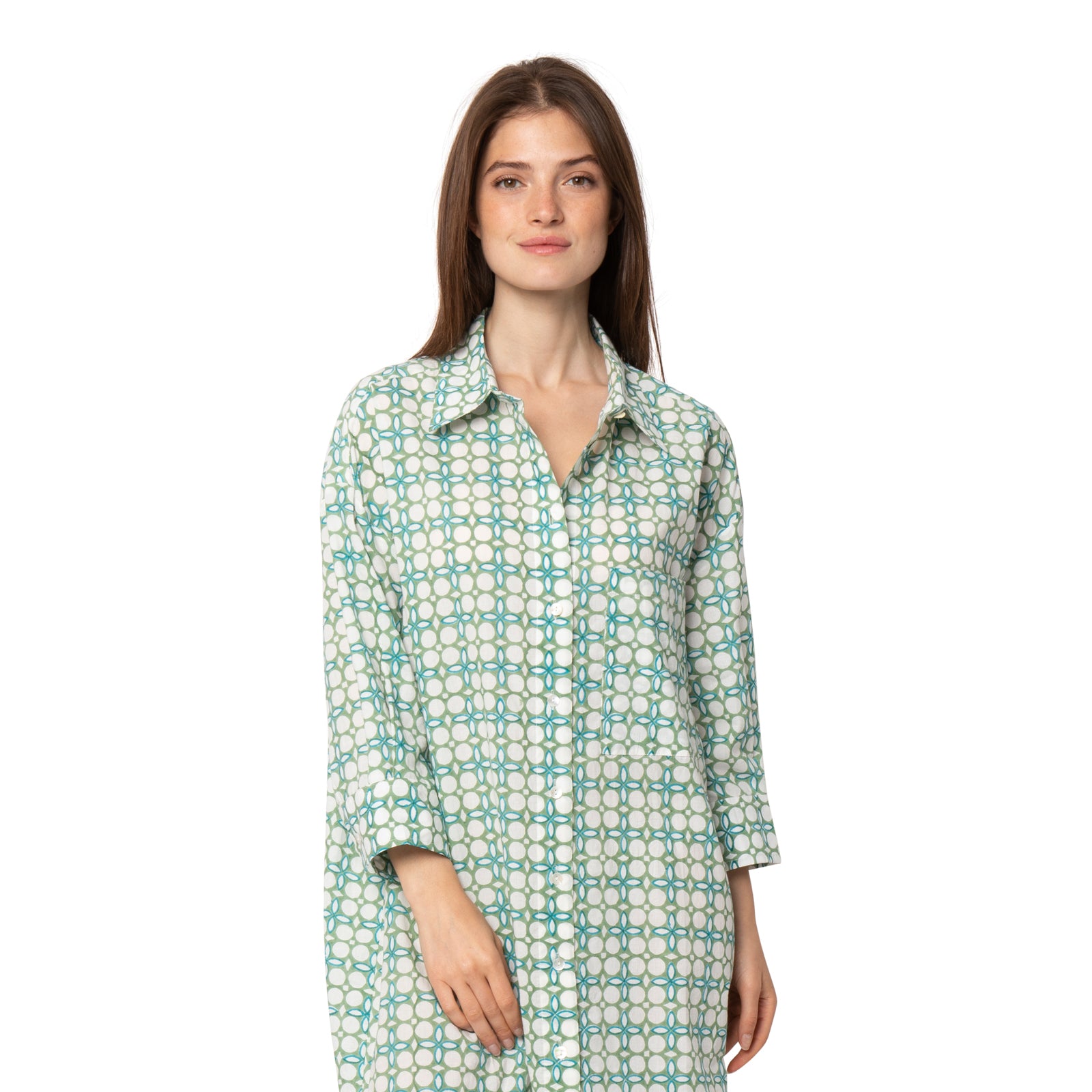 Camelia Shirt Dress Dotty 100% Organic Cotton - Green GREEN