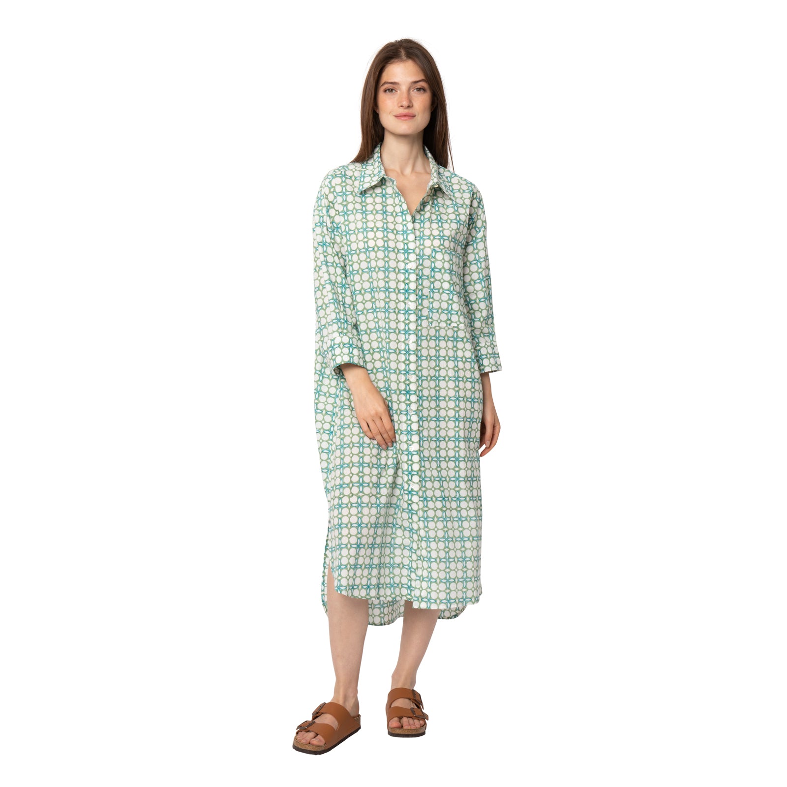 Camelia Shirt Dress Dotty 100% Organic Cotton - Green GREEN