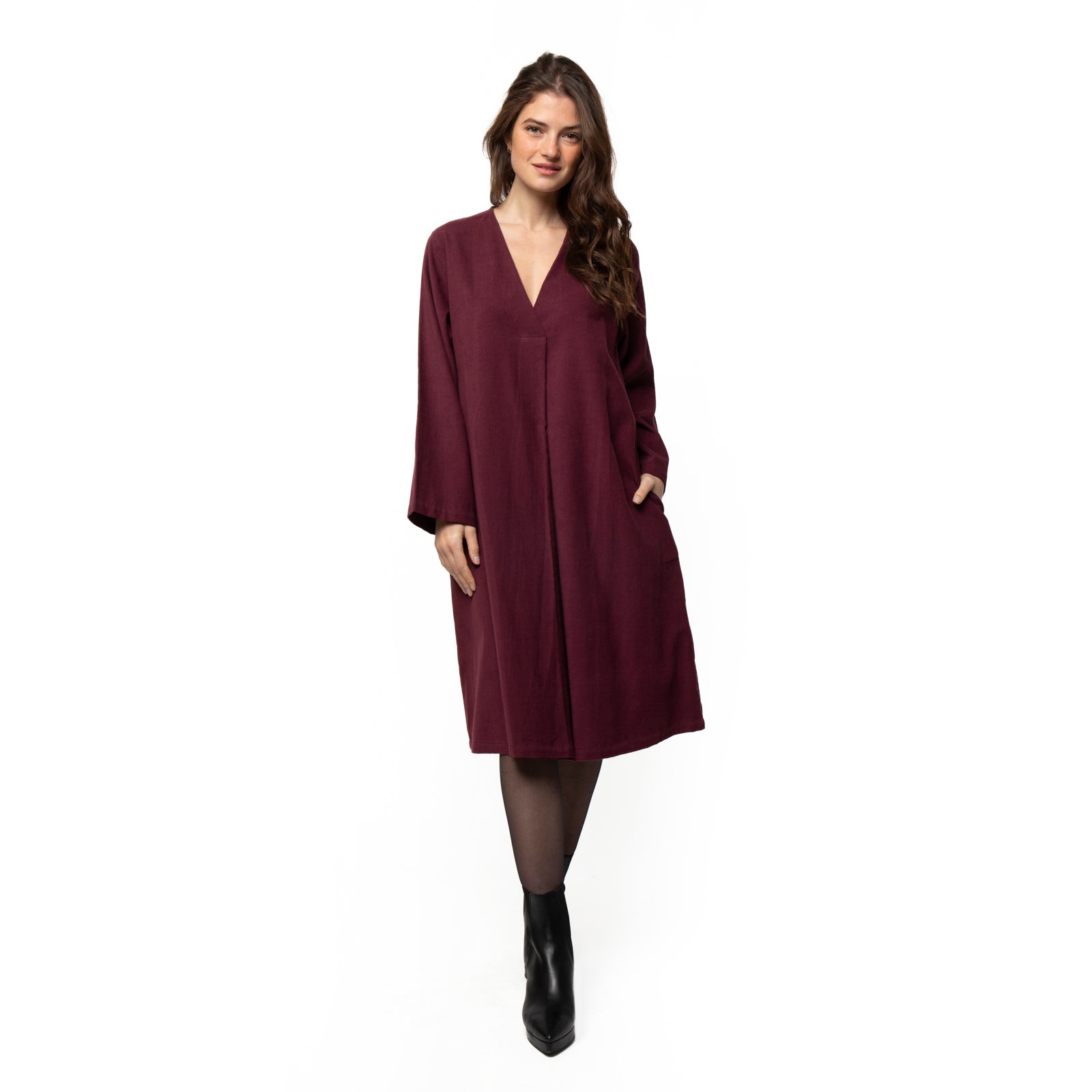 Neha Dress Velvet 100% Coton - Burgundy BURGUNDY