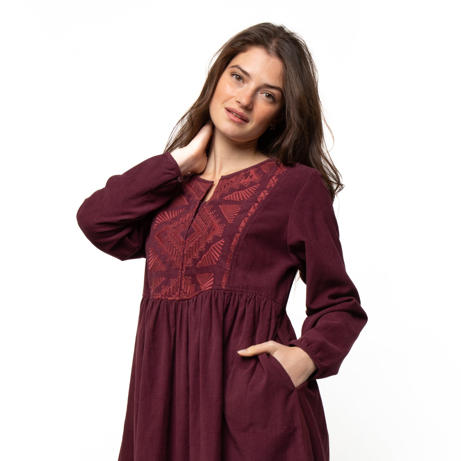 Lucia Dress Velvet 100% Coton - Burgundy BURGUNDY