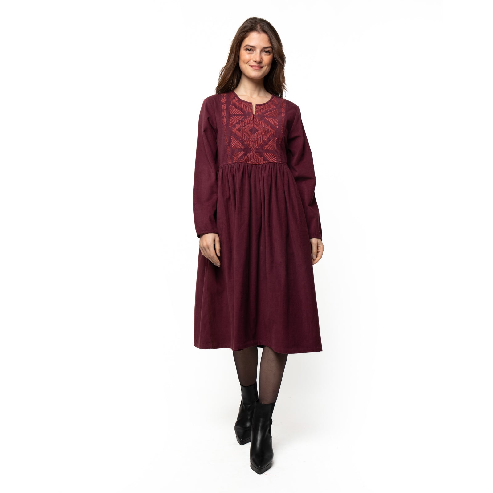 Lucia Dress Velvet 100% Coton - Burgundy BURGUNDY